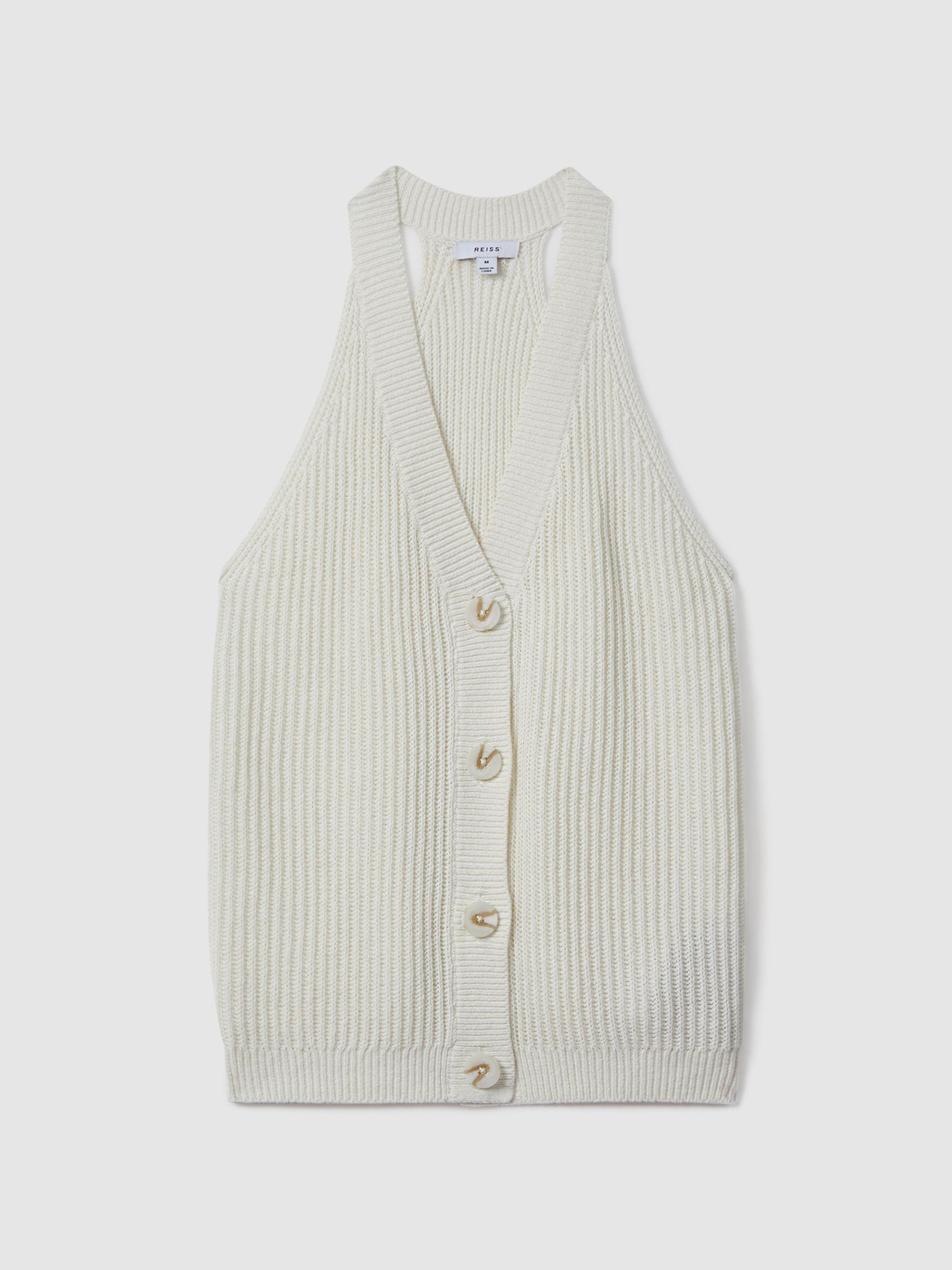 Knitted Halter Neck Top With Linen in Ivory Product Image