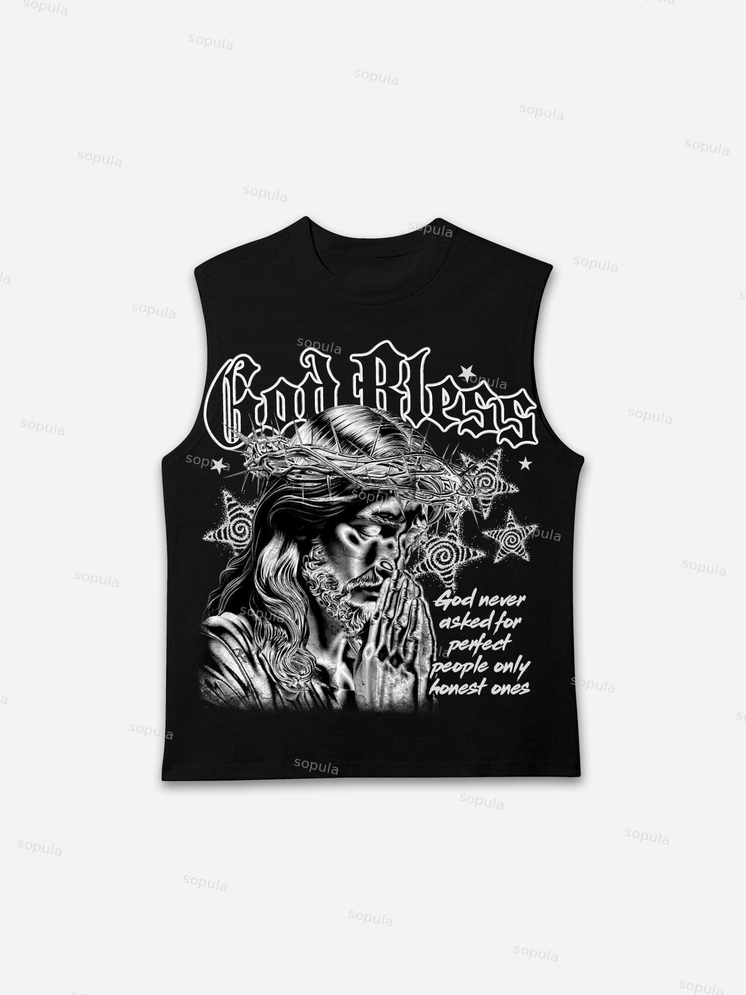 God Bless Silver Jesus Vintage Graphic Tank Top Product Image