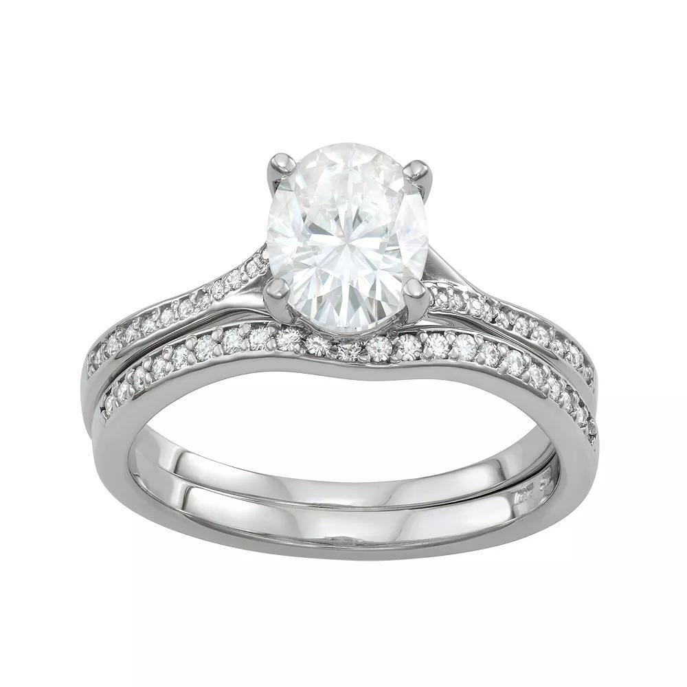 Charles & Colvard 14k White Gold 2 3/8 Carat T.W. Oval Lab-Created Moissanite Engagement Set, Women's, 14k Whgold Product Image