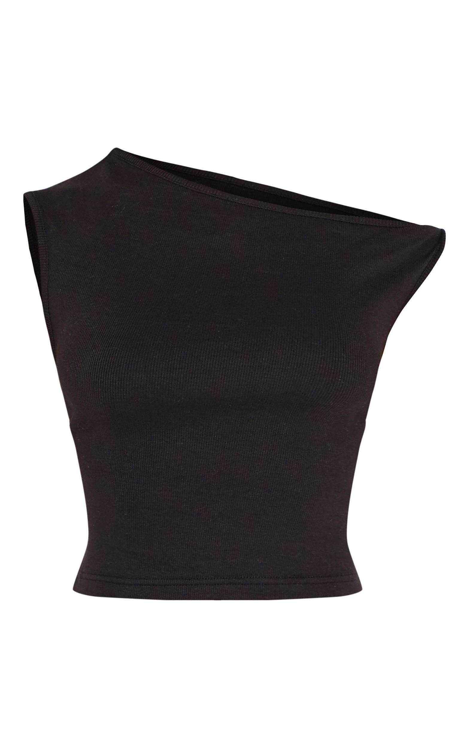 Petite Black Ribbed Twist Detail Top Product Image