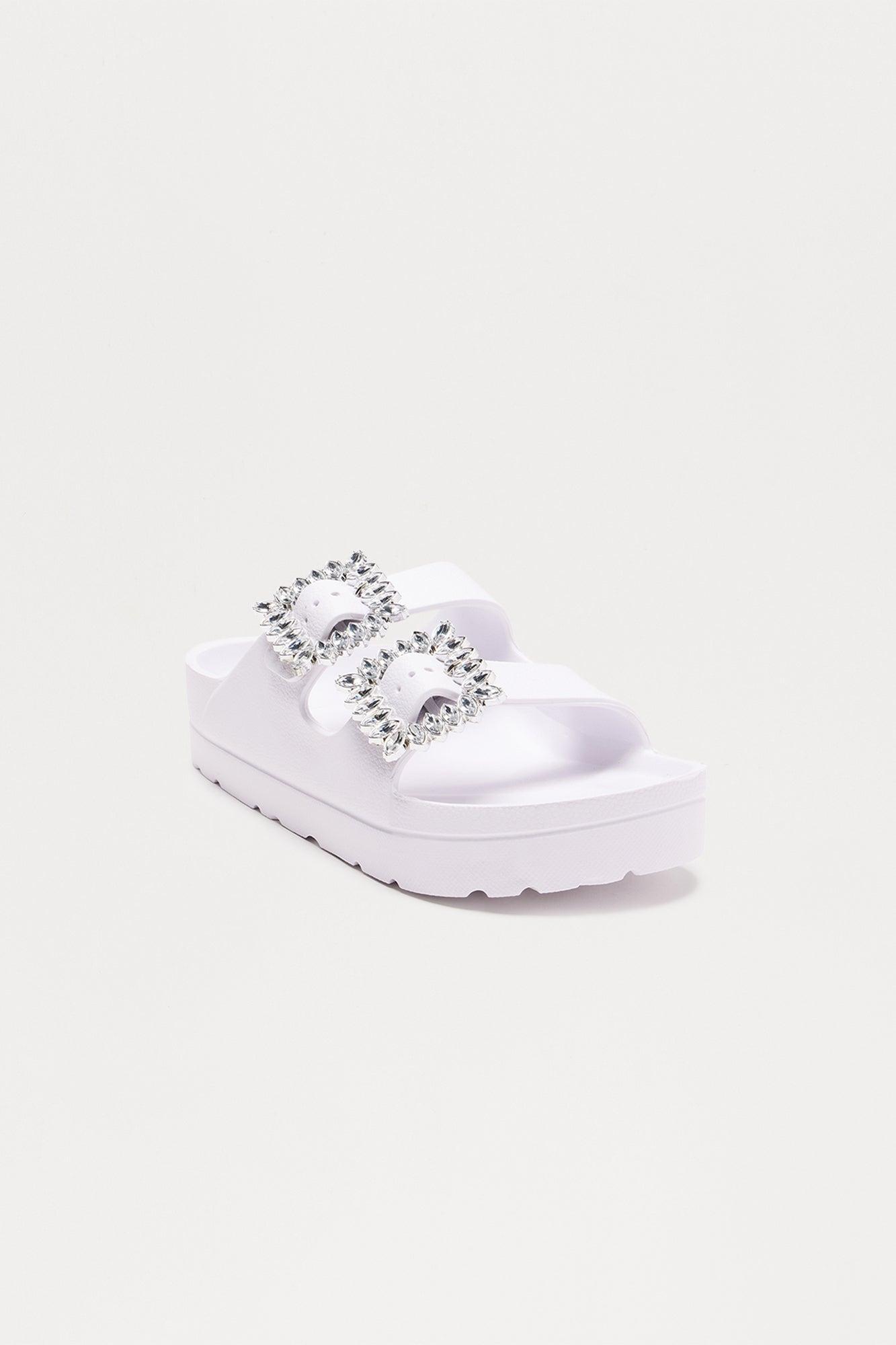 Kryslin Jewel Buckle Sandals - White Product Image