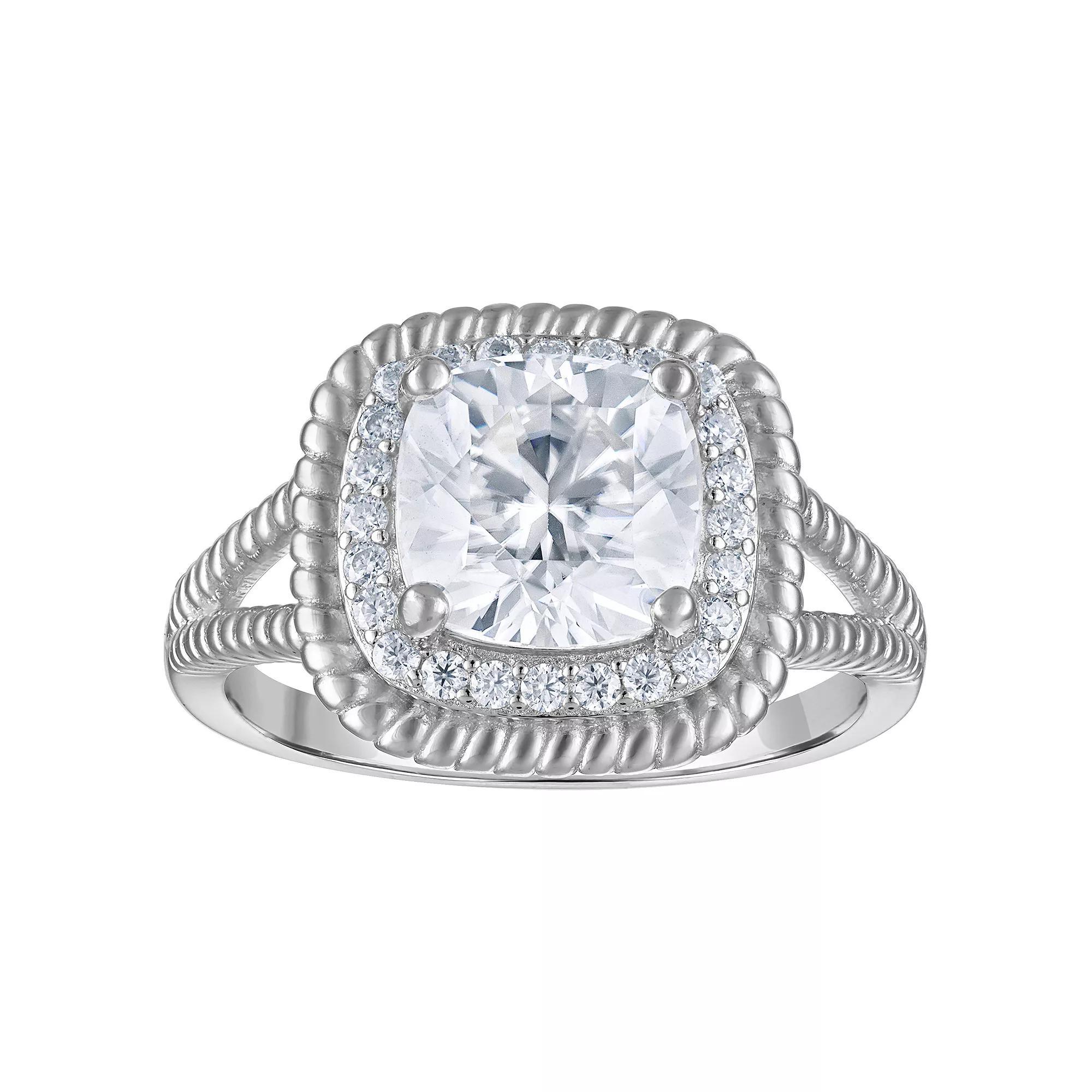 White Lotus Sterling Silver Lab-Created Moissanite Halo Bridal Ring, Womens Product Image