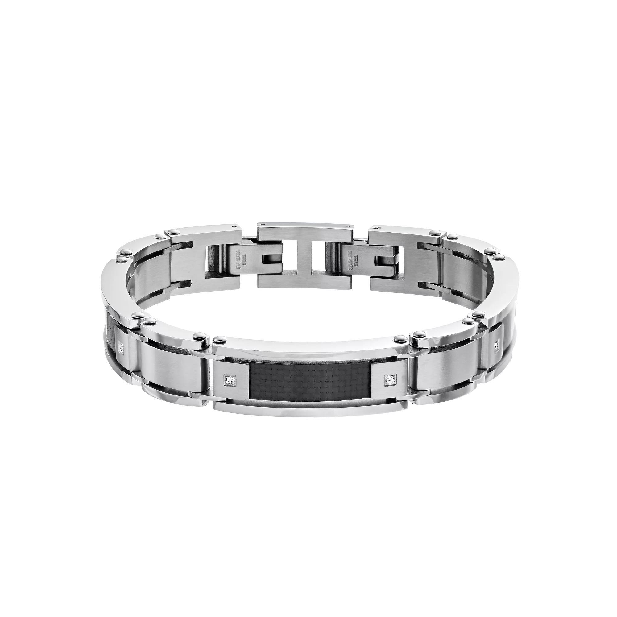 Diamond Brilliance Mens Stainless Steel 1/10 Carat T.W. Lab-Created Diamond Bracelet White Product Image