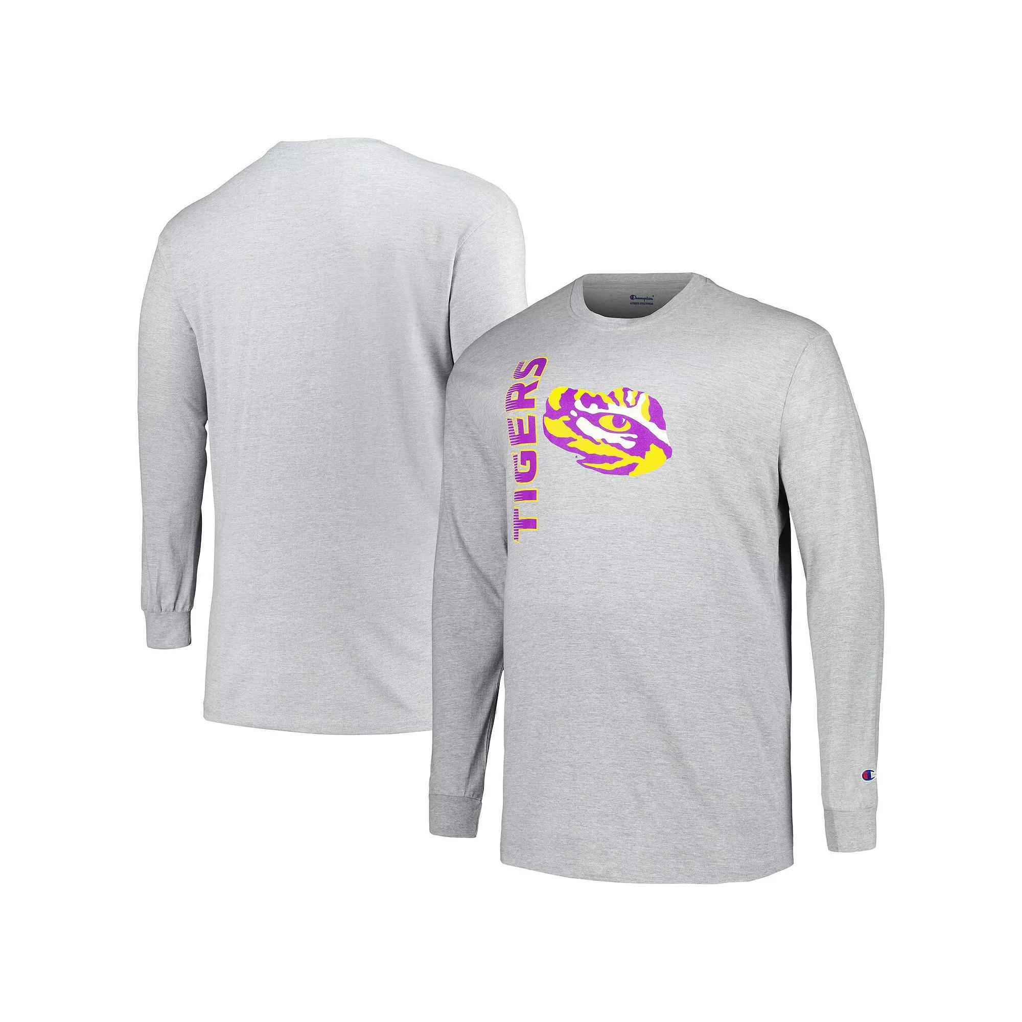Men's Champion Heather Gray LSU Tigers Big & Tall Mascot Long Sleeve T-Shirt, Size: 3XB, Grey Product Image