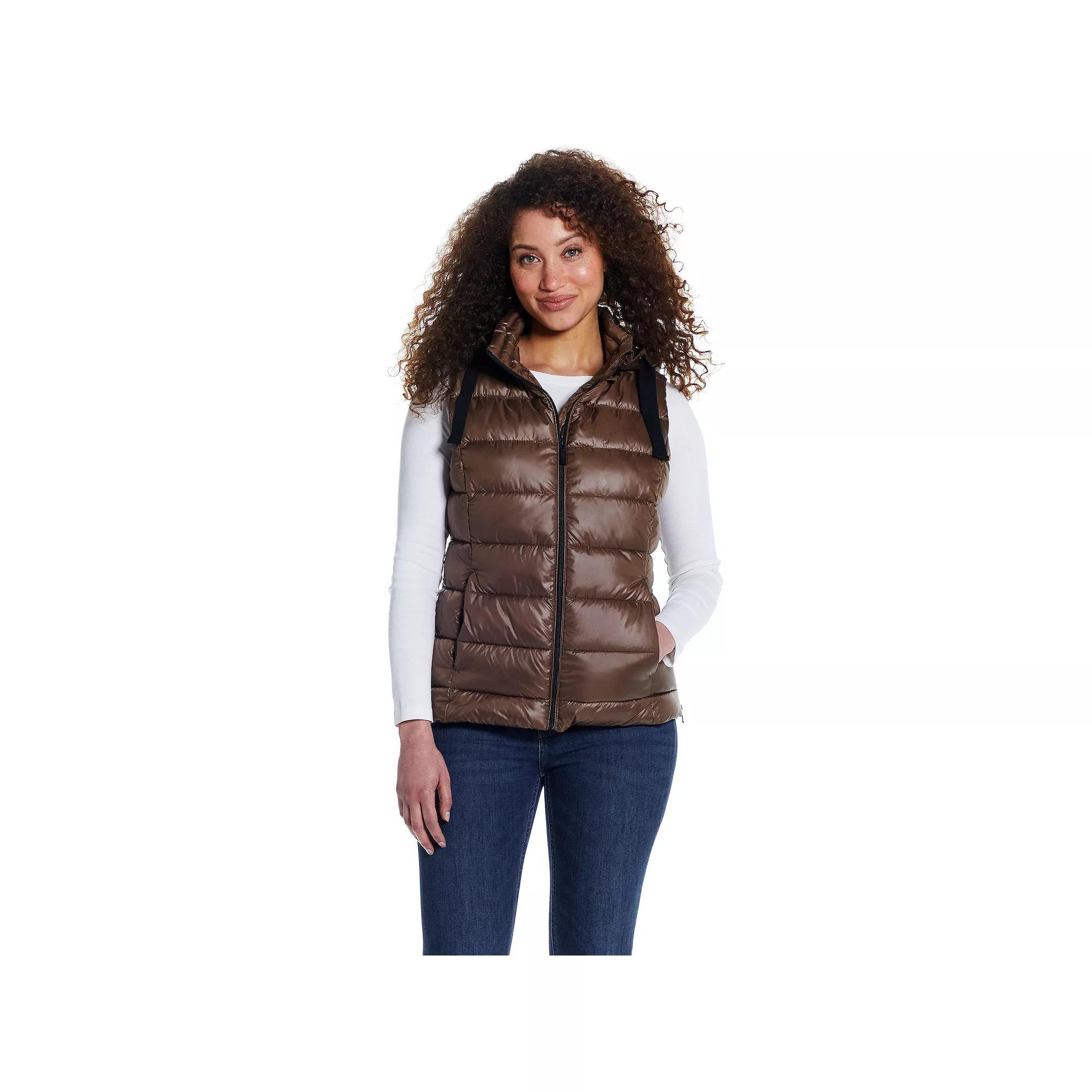Women's Weathercast Hooded Puffer Vest, Size: XL, Dusty Green Product Image