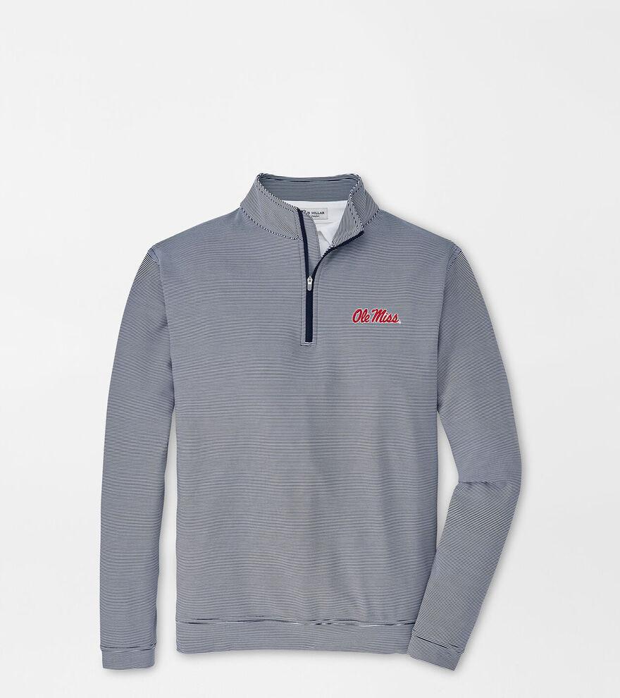 Peter Millar Mens Ole Miss Perth Sugar Stripe Performance Quarter-Zip | Color: Navy / White | Size: 3XL Product Image