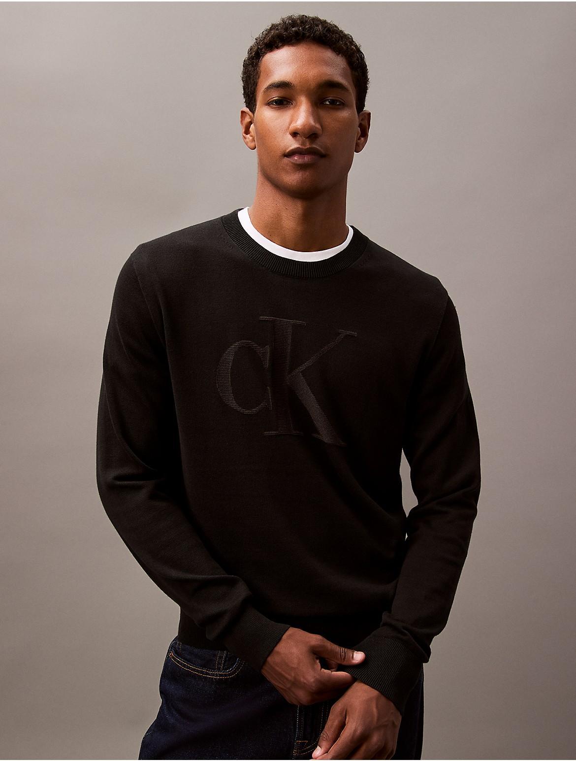 Calvin Klein Men's Smooth Cotton Monogram Logo Sweater - White - S Product Image