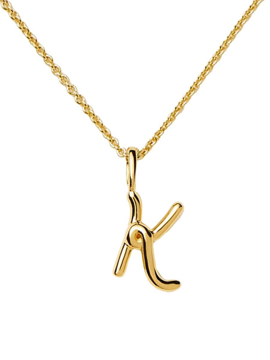 Womens 18K-Yellow-Gold Vermeil Curly Molten Mini Initial Pendant Necklace Product Image