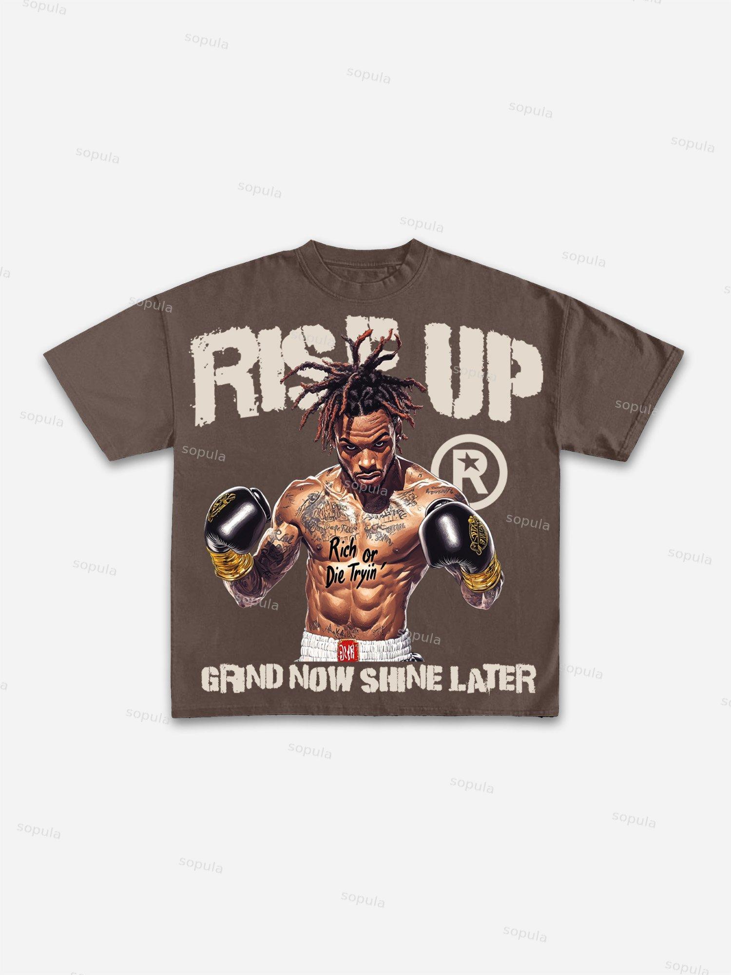 Rise Up Street Boxer Retro Graphic Cotton T-shirt Product Image