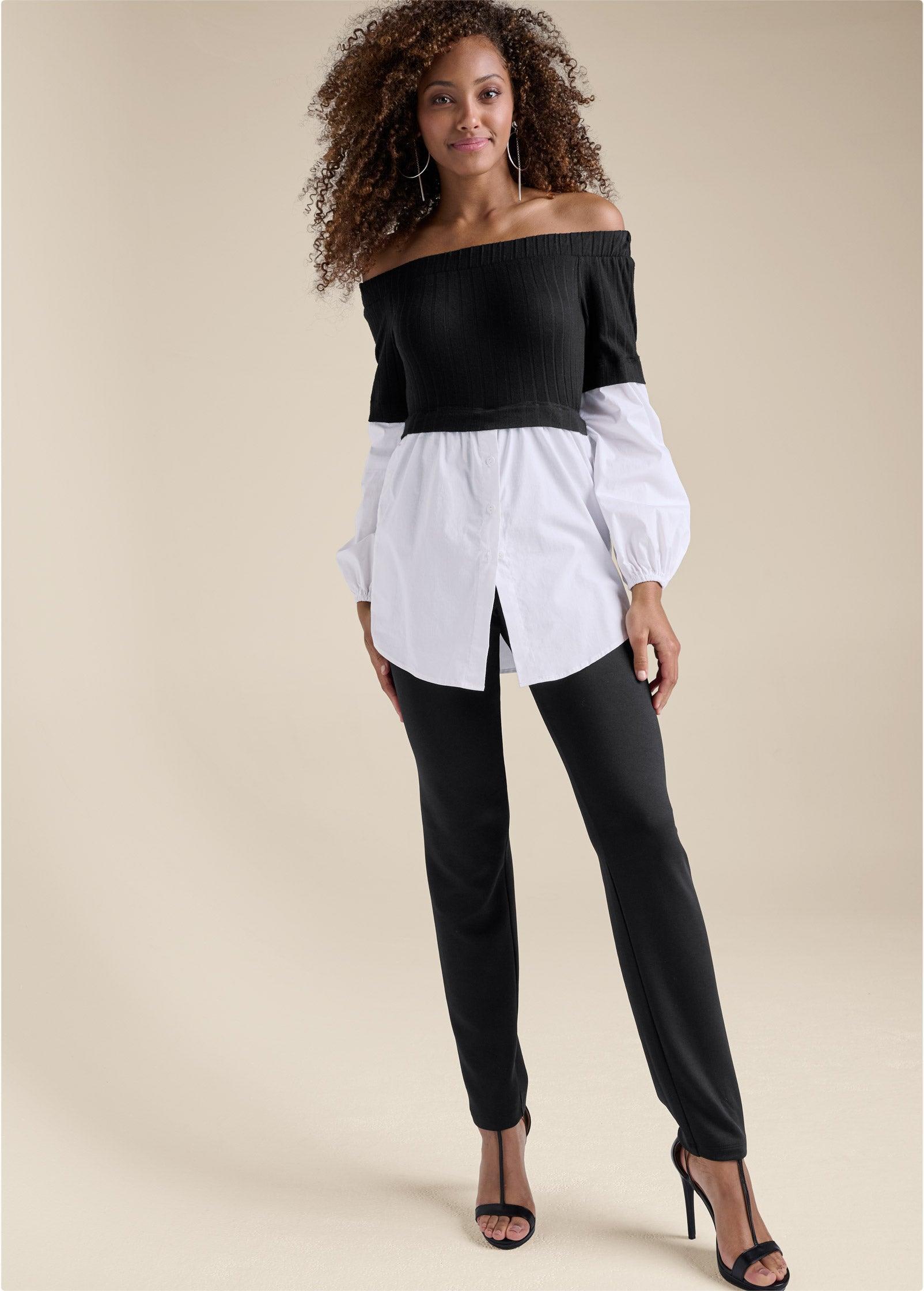 Layered Shirting Jumpsuit - Black & White Product Image