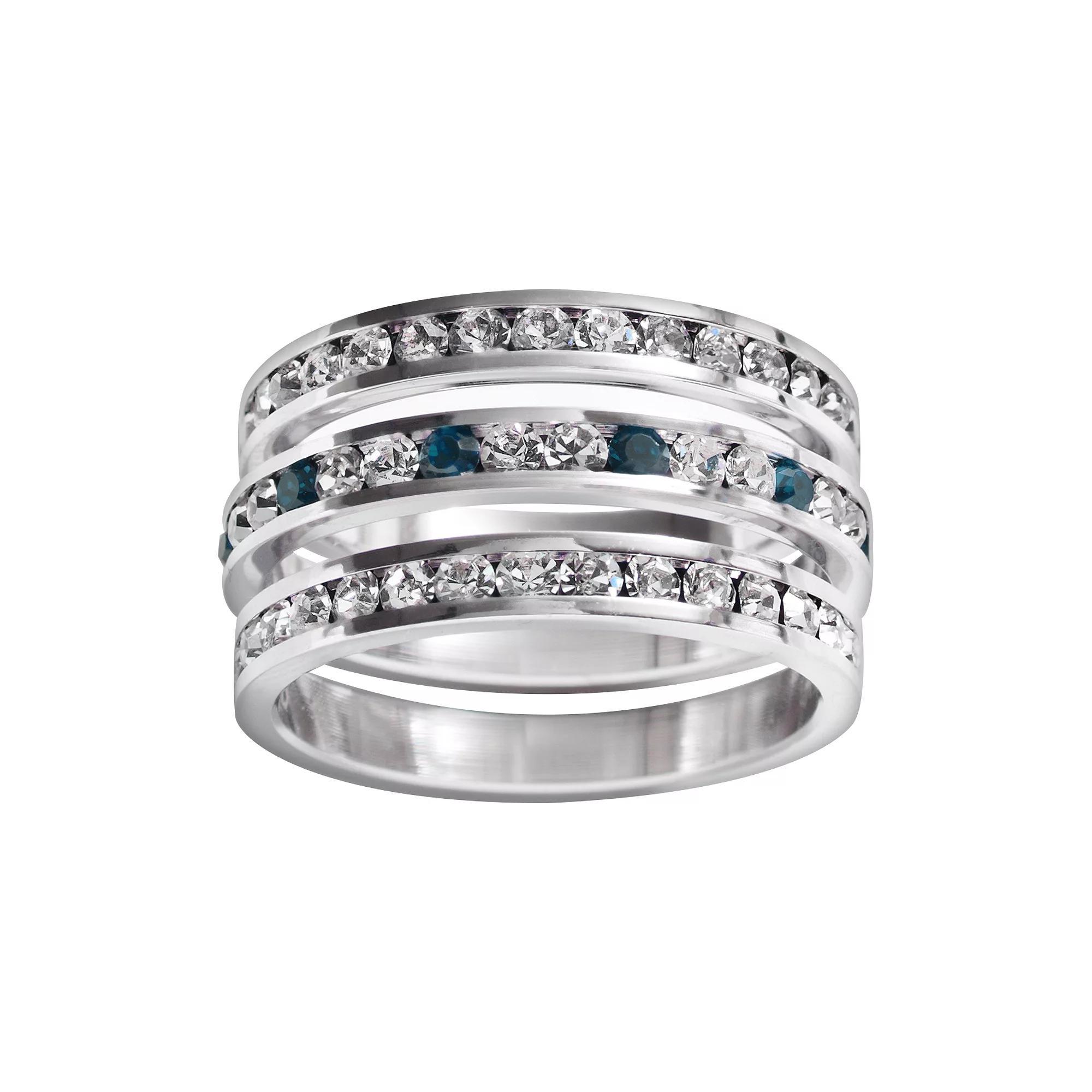 Traditions Jewelry Company Sterling Silver Crystal Eternity Ring Set, Womens White Team Blues Product Image
