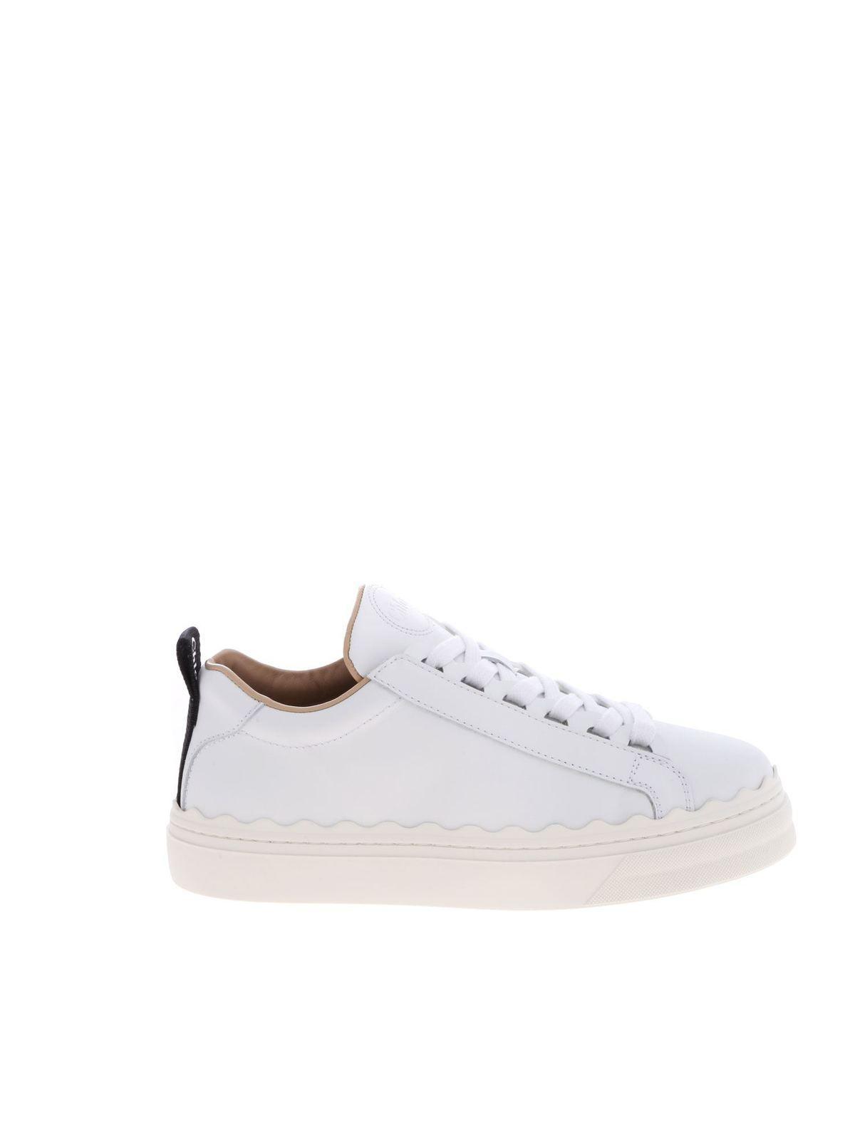 CHLOÉ Leather Lauren Sneakers In White Product Image