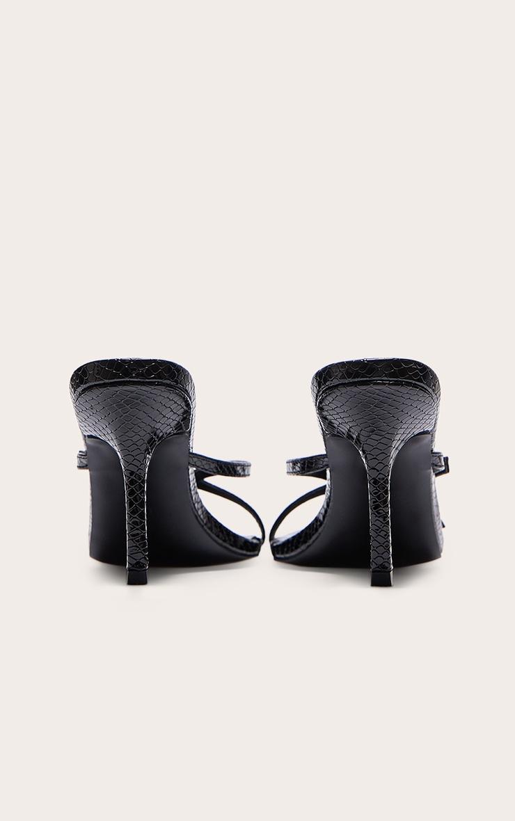 Black Croc PU Round Toe Silver Buckle Cross Strap Detail High Heeled Sandals Product Image