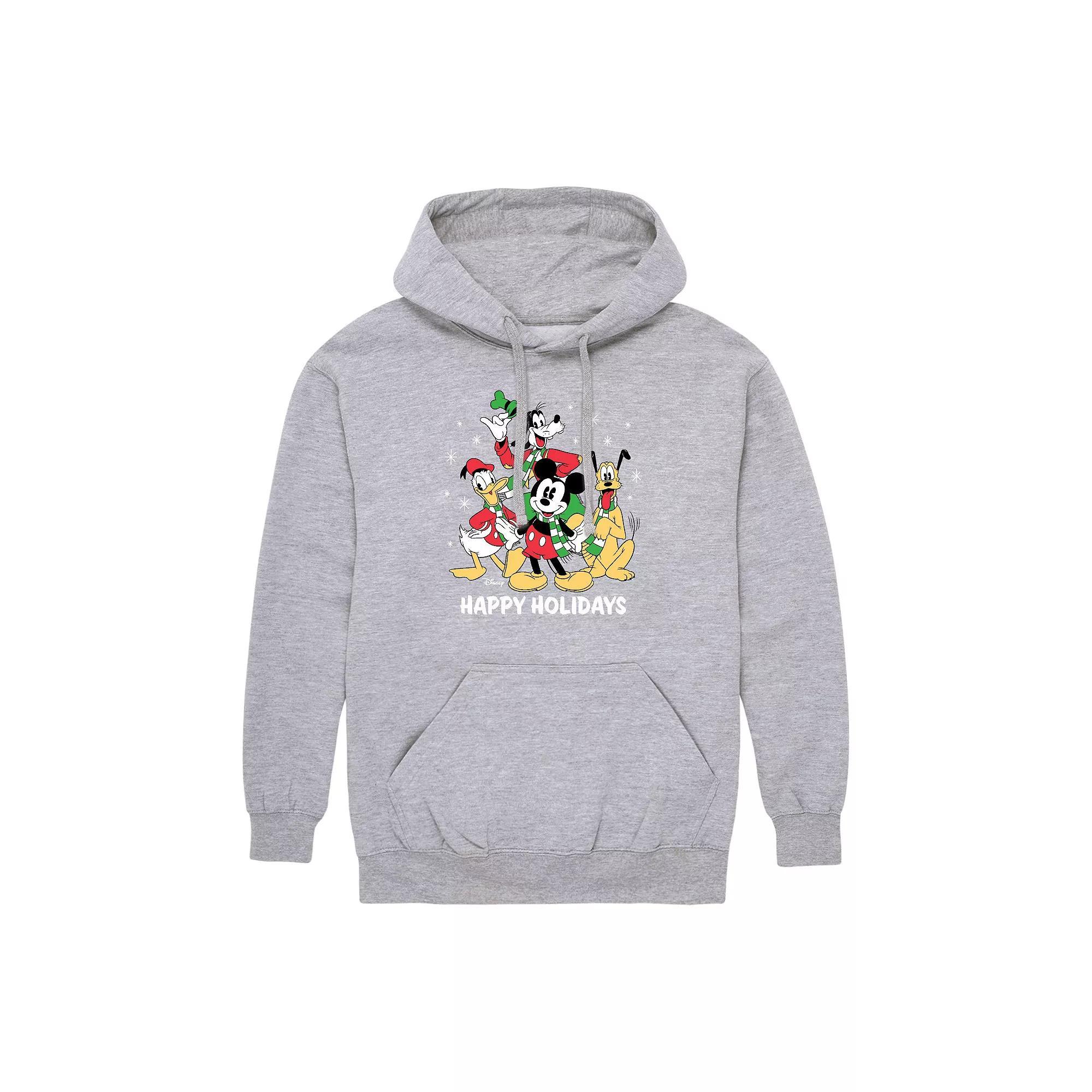 Disney's Mickey Mouse & Friends Men's Happy Holidays Graphic Hoodie, Size: Large, Grey Gray Product Image