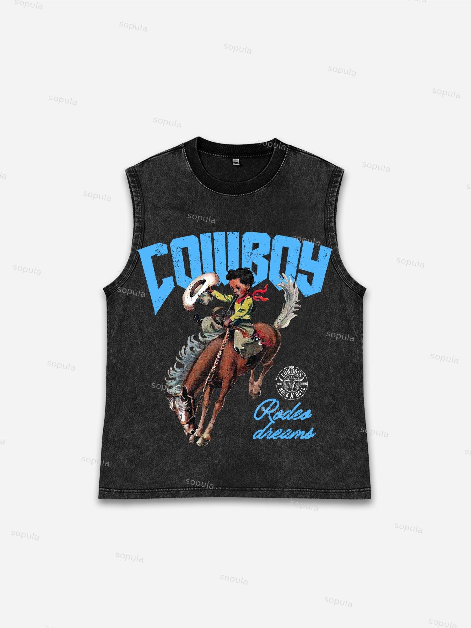 Sopula Cowboy Rodeo Dreams Print Wash Tank Top Product Image