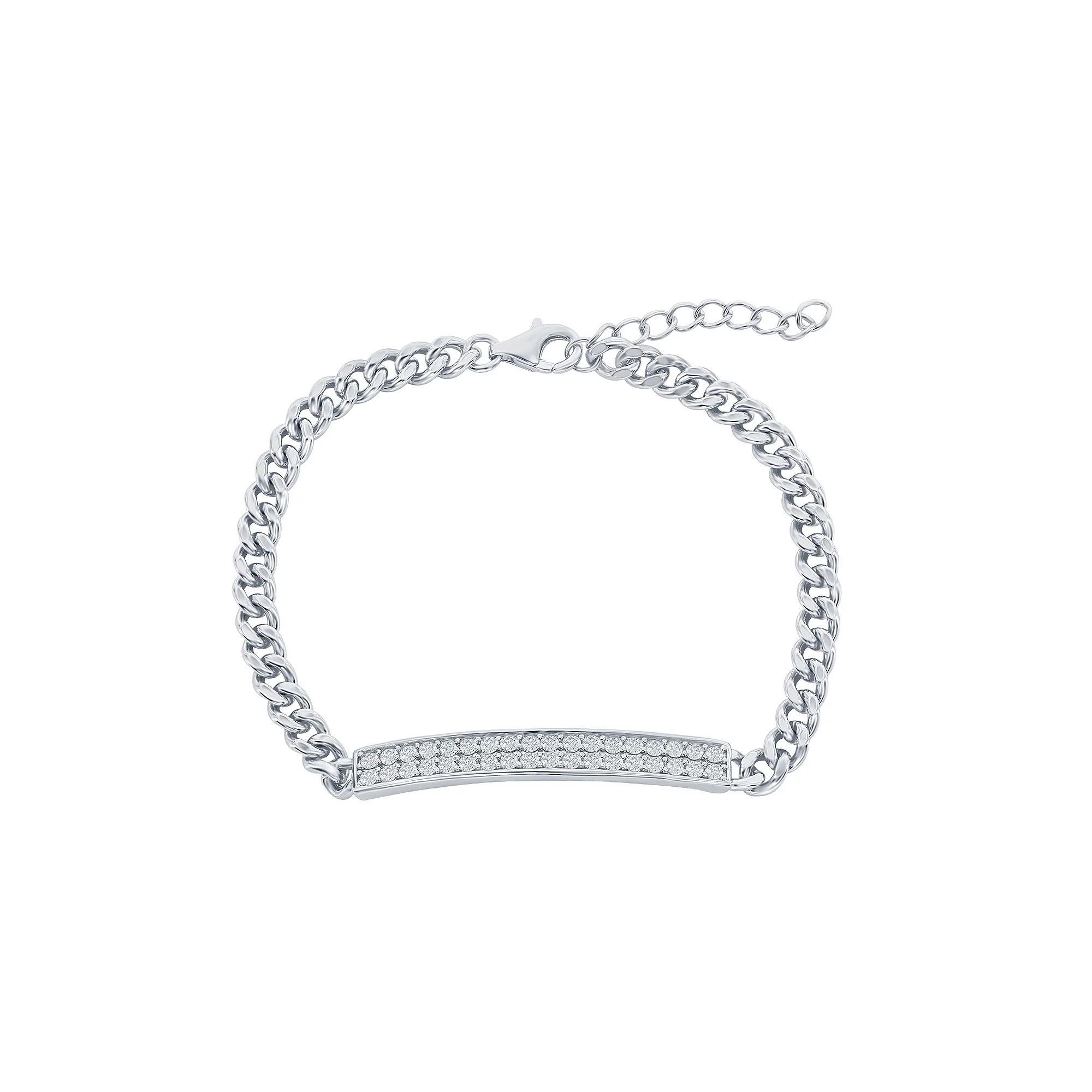 Argento Bella Sterling Silver Micro Pave ID Cuban Chain Bracelet, Women's, Size: 6.5" Product Image