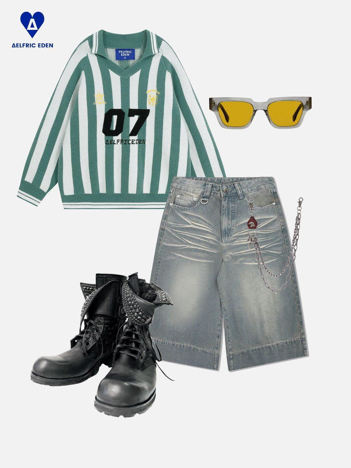 Aelfric Eden White Green Stripe Sweater Product Image