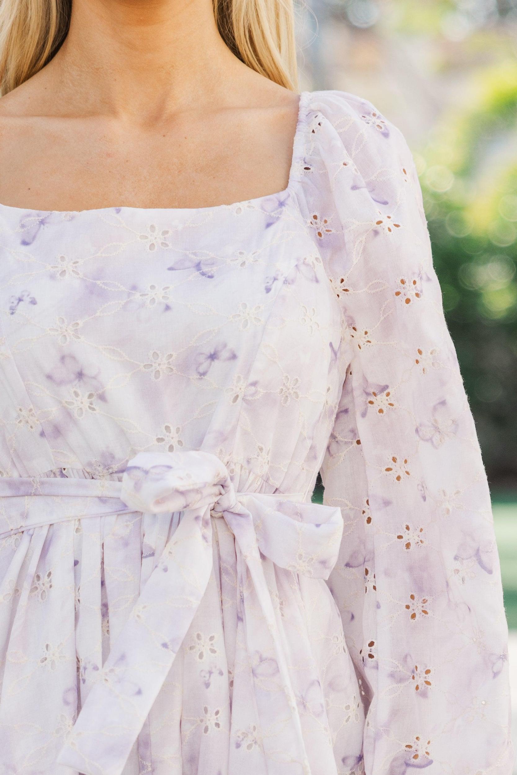 Feeling Just So Sweet Lavender Eyelet Midi Dress Female Product Image