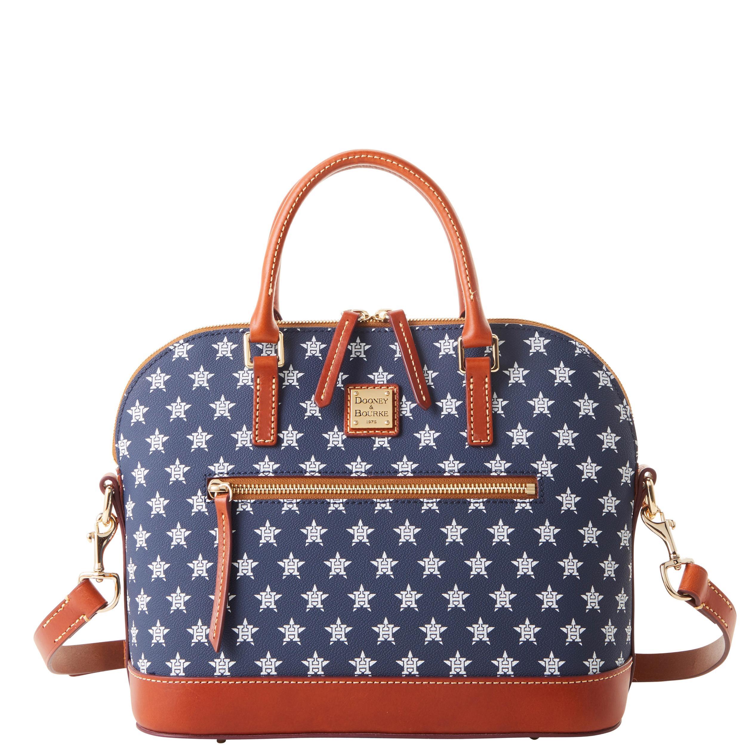 Dooney & Bourke Womens MLB Astros Domed Zip Coated Cotton Satchel Bag in Navy Product Image