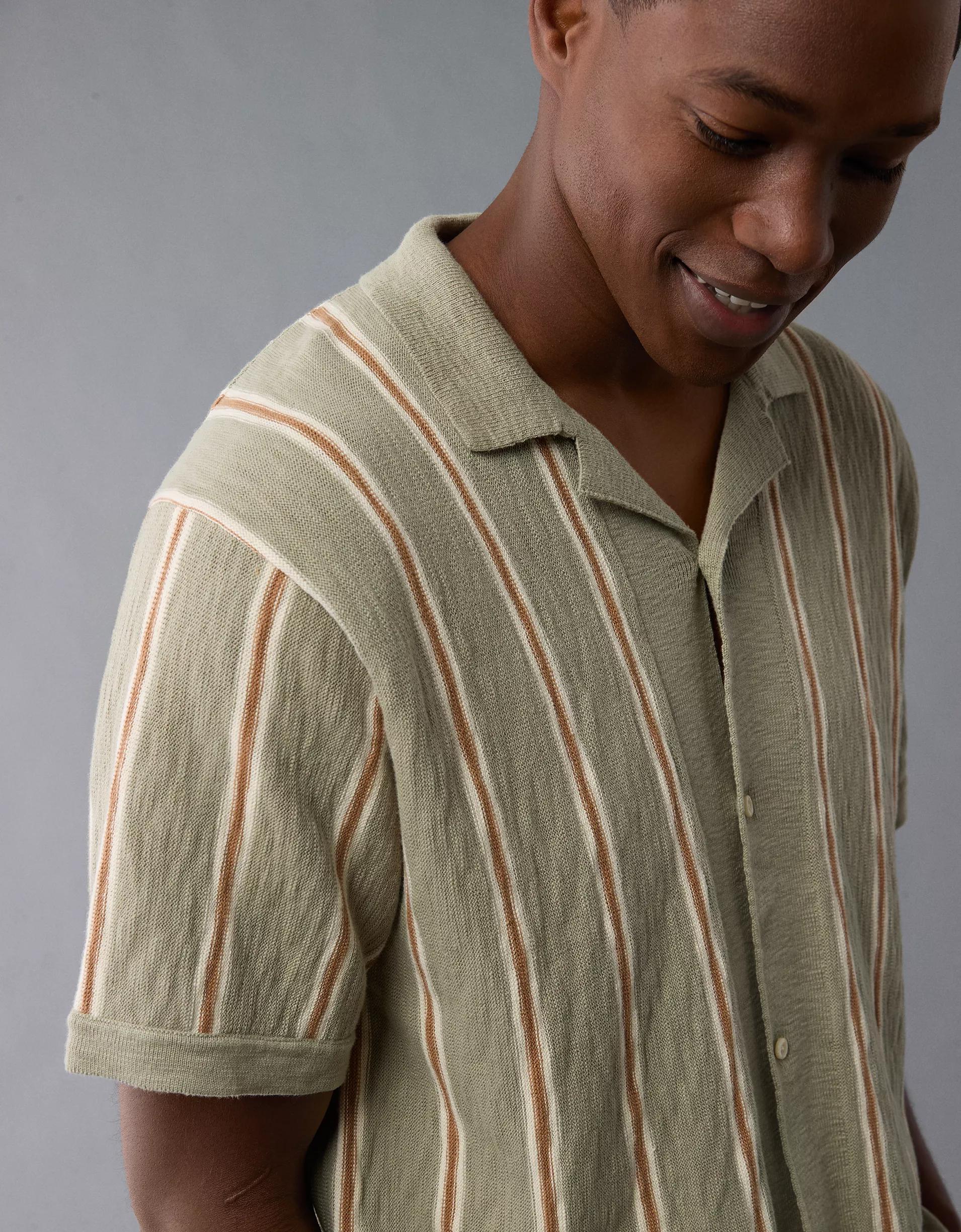 AE Weekend Striped Button-Up Sweater Polo Shirt Product Image