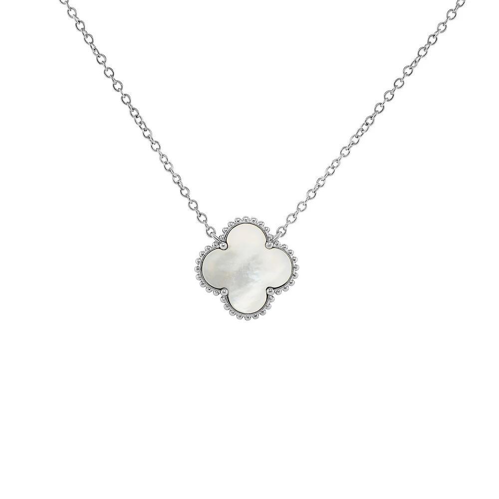 PRIMROSE Fine Silver Plated Mother-of-Pearl Clover Necklace, Women's, Size: 18", Silver Tone White Product Image