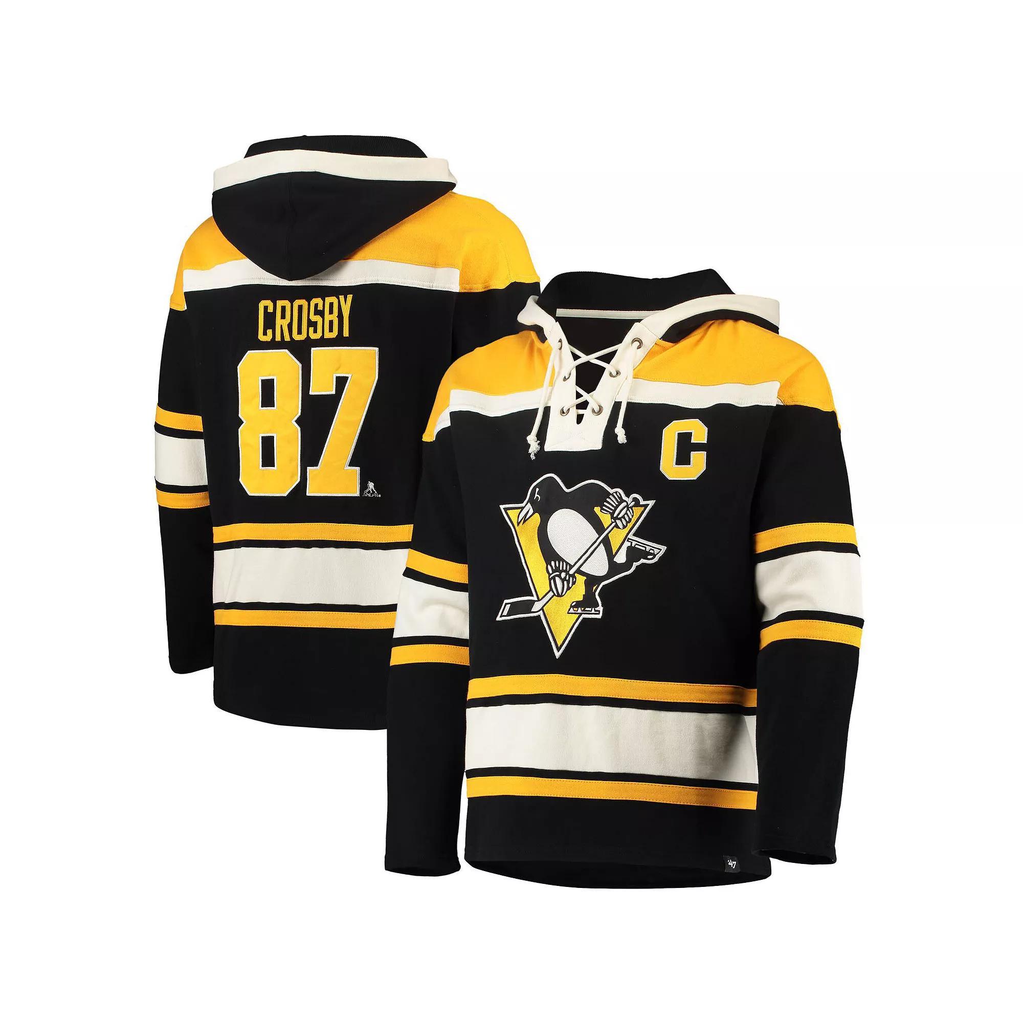 Men's '47 Sidney Crosby Black Pittsburgh Penguins Player Name & Number Lacer Pullover Hoodie, Size: Large Product Image