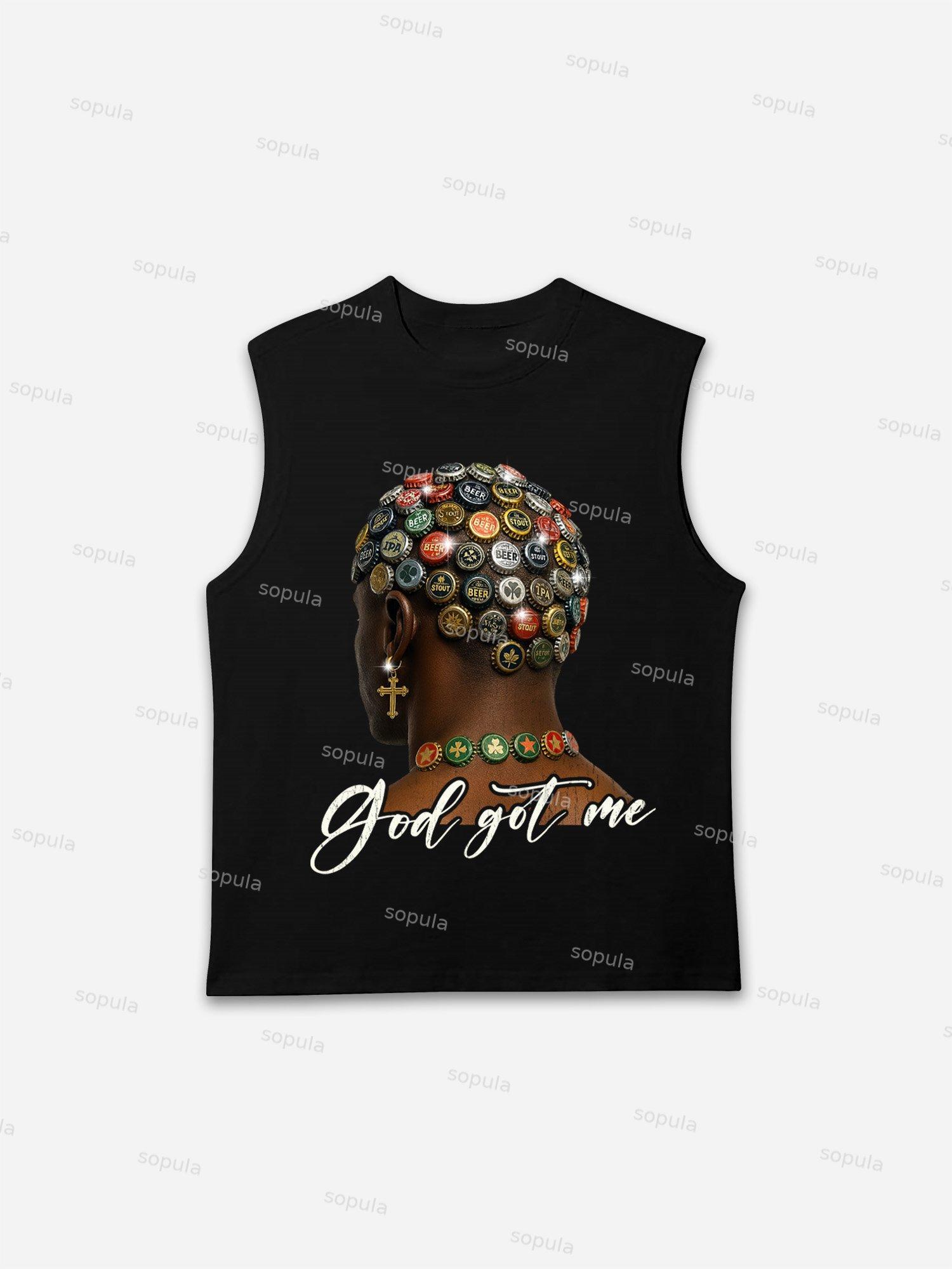 God Got Me Shining Cross And Beer Bottle Cap Hairstyle Vintage Graphic Tank Top Product Image