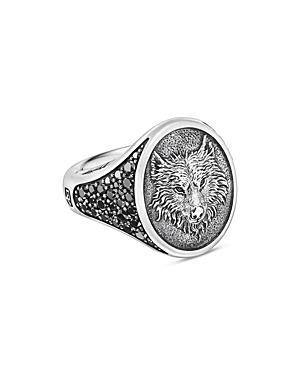 David Yurman Mens Sterling Silver Petrvs Black Diamond Wolf Ring Product Image