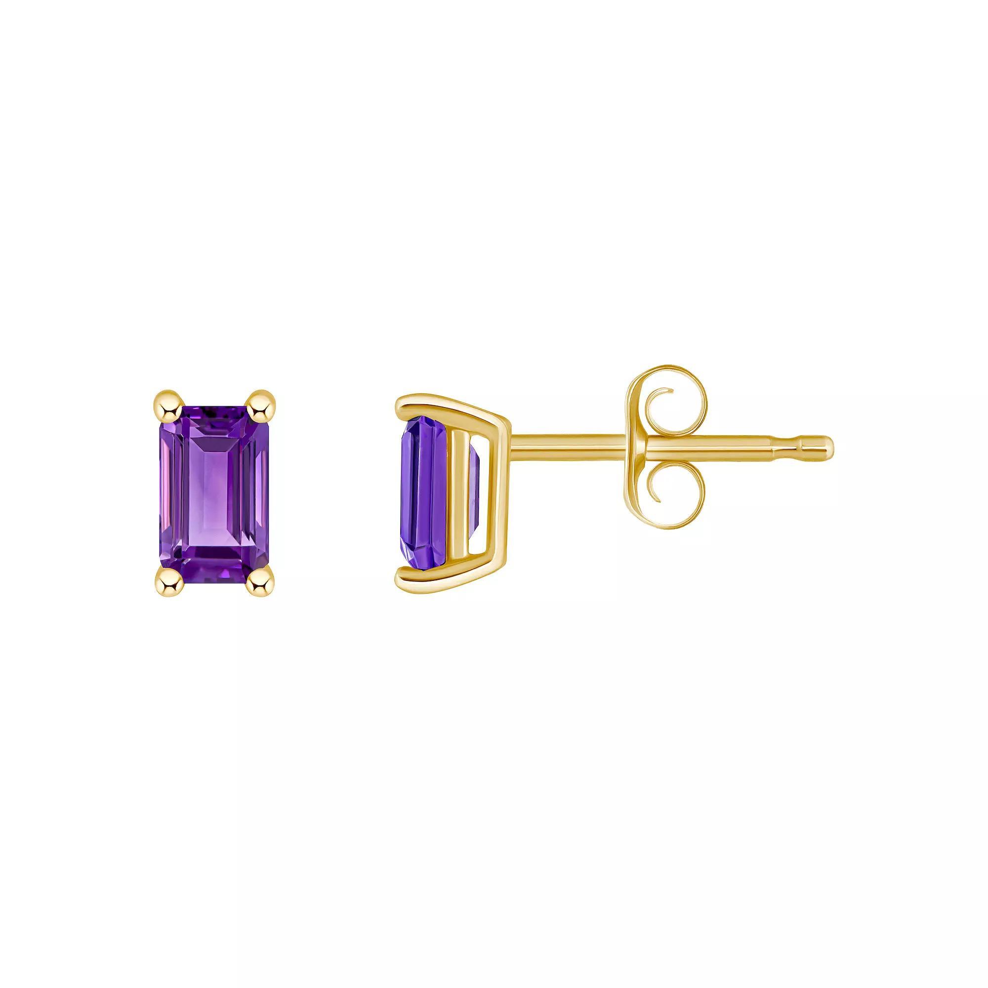 14k White Gold Emerald Cut Birthstone Stud Earrings, Women's, Purple Feb Product Image