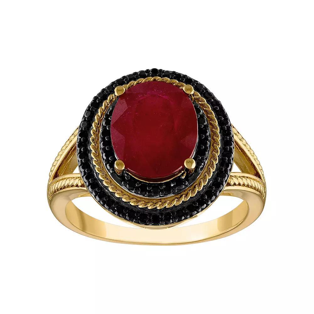 Tiara 14k Gold Over Silver Ruby & Black Spinel Oval Halo Ring, Women's, Size: 7, Gold Tone Product Image