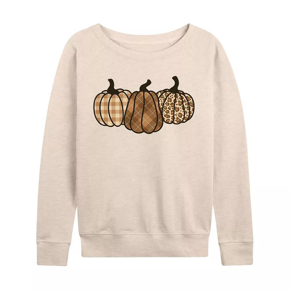 Women's Brown Plaid Pumpkins French Terry Long Sleeve Tee, Girl's, Size: Medium, Beige Product Image