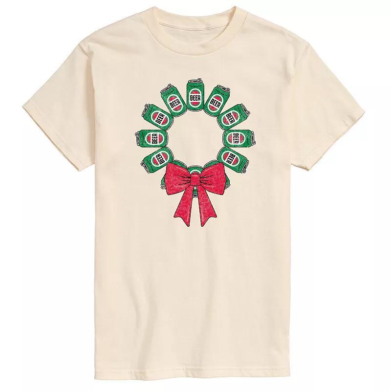 Mens Beer Christmas Wreath Graphic Tee Product Image