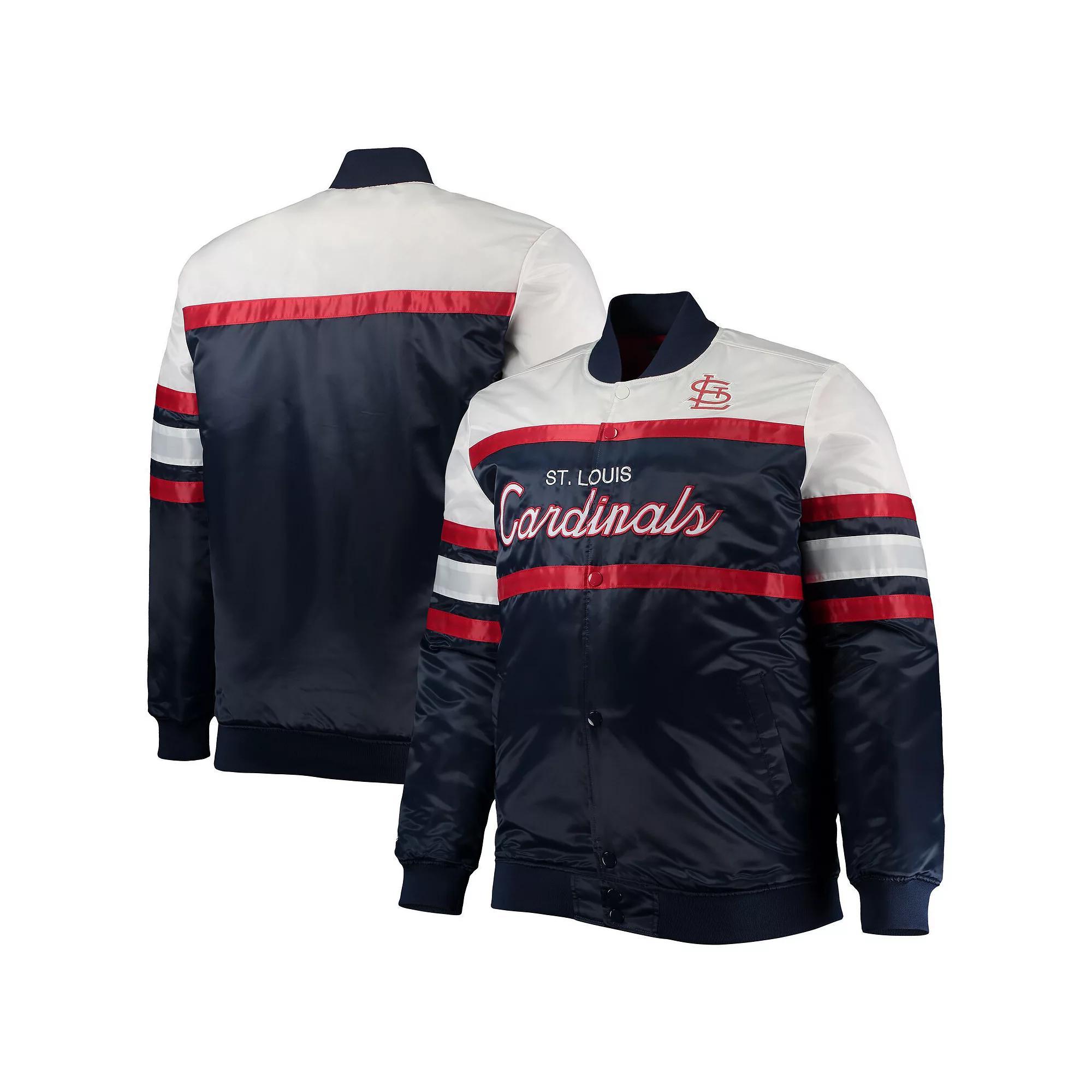 Men's Mitchell & Ness Navy/Red St. Louis Cardinals Big & Tall Coaches Satin Full-Snap Jacket, Size: XLT, Blue Product Image