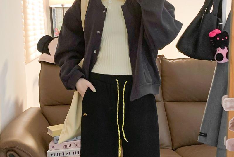 Drawstring Waist Embroidered Wide Leg Pants Product Image