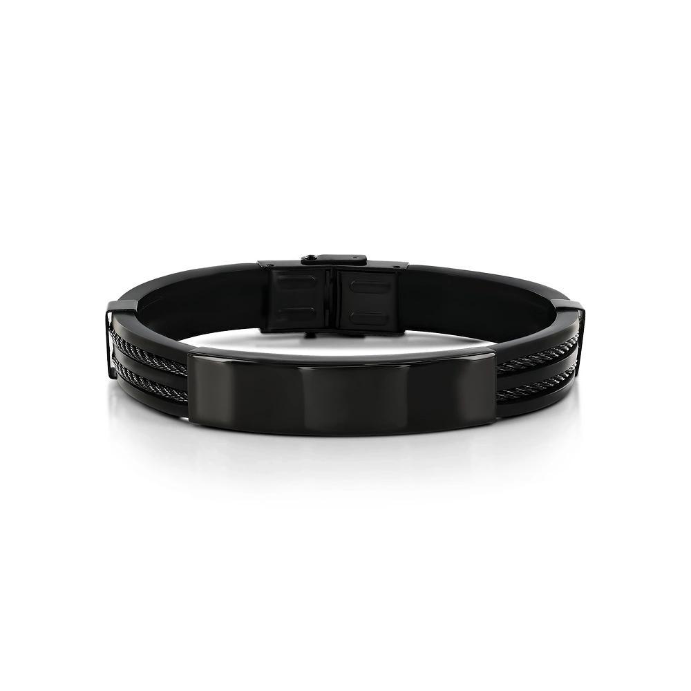 Men's Metallo Stainless Steel Silicone ID Bar Bracelet, Size: 8.5", Black Product Image