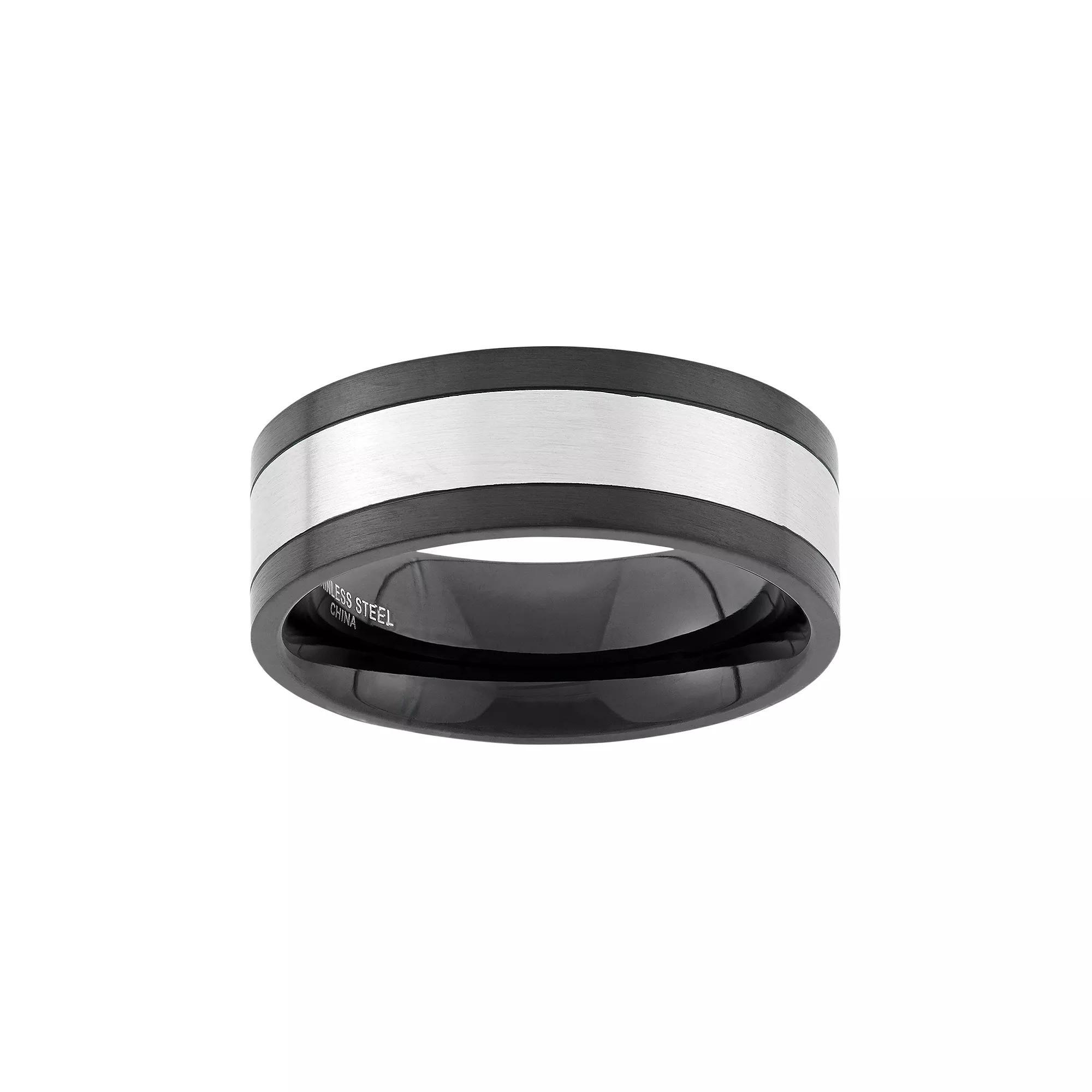 Two Tone Stainless Steel Striped Wedding Band - Men, Men's, Size: 10.50, Grey Product Image