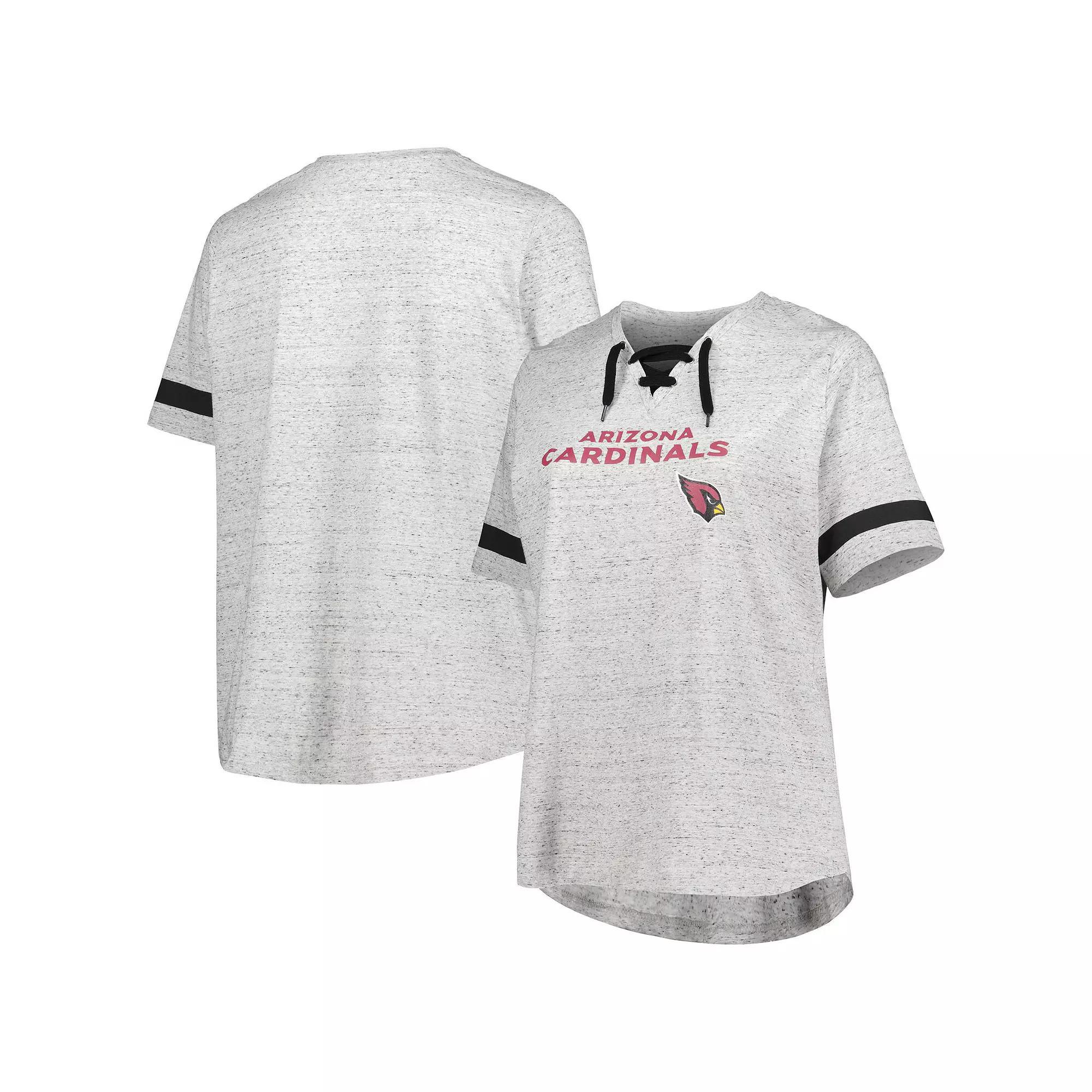 Women's Heather Gray Arizona Cardinals Plus Size Lace-Up V-Neck T-Shirt, Size: 4XL, Grey Product Image