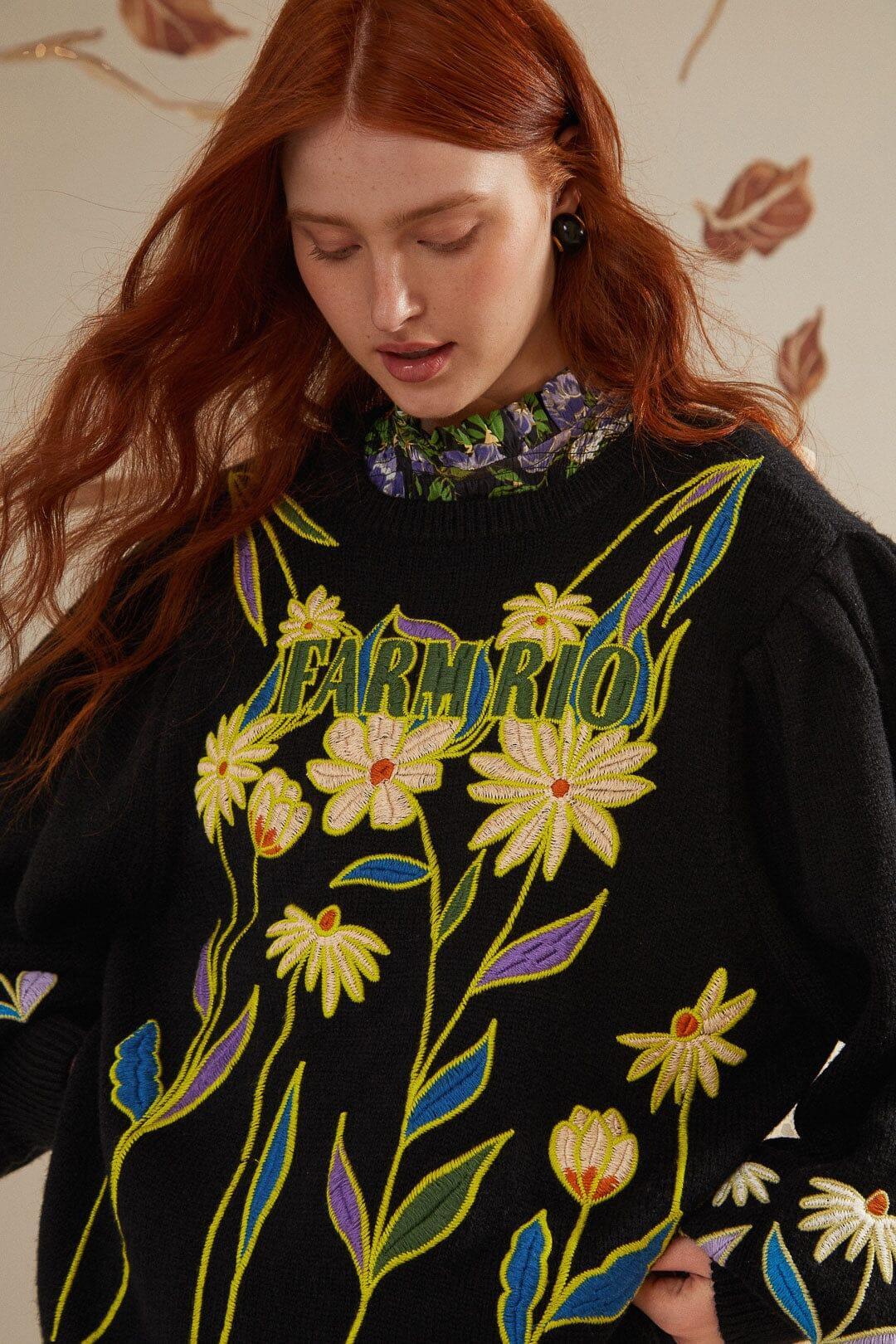Black Farm Rio Flowers Embroidered Knit Sweater, BLACK / S Product Image