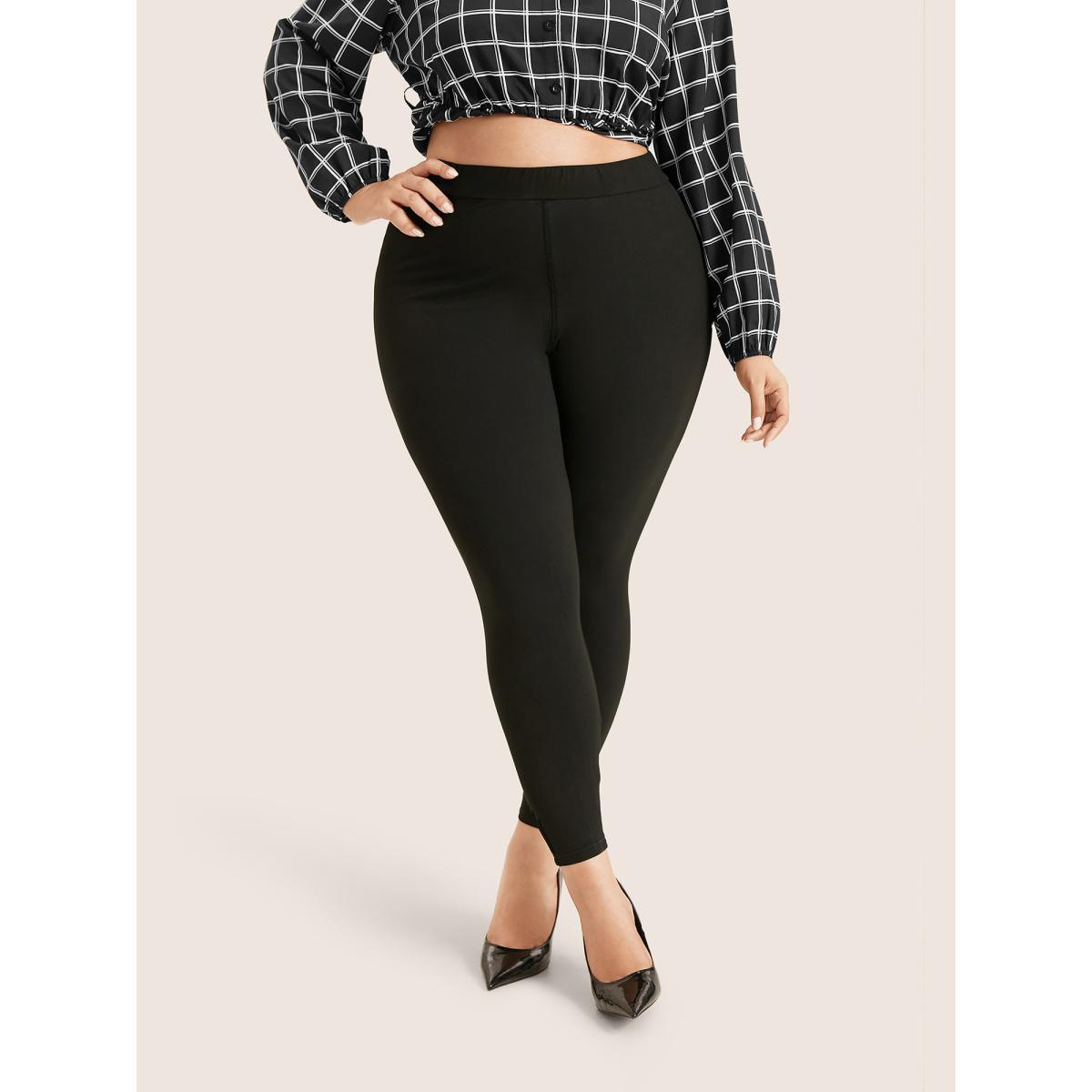 Plus Size High Rise Pleated Elastic Waist Skinny Leggings Women Black Casual High stretch Skinny High Rise Everyday Leggings BloomChic 14-16/1X Product Image