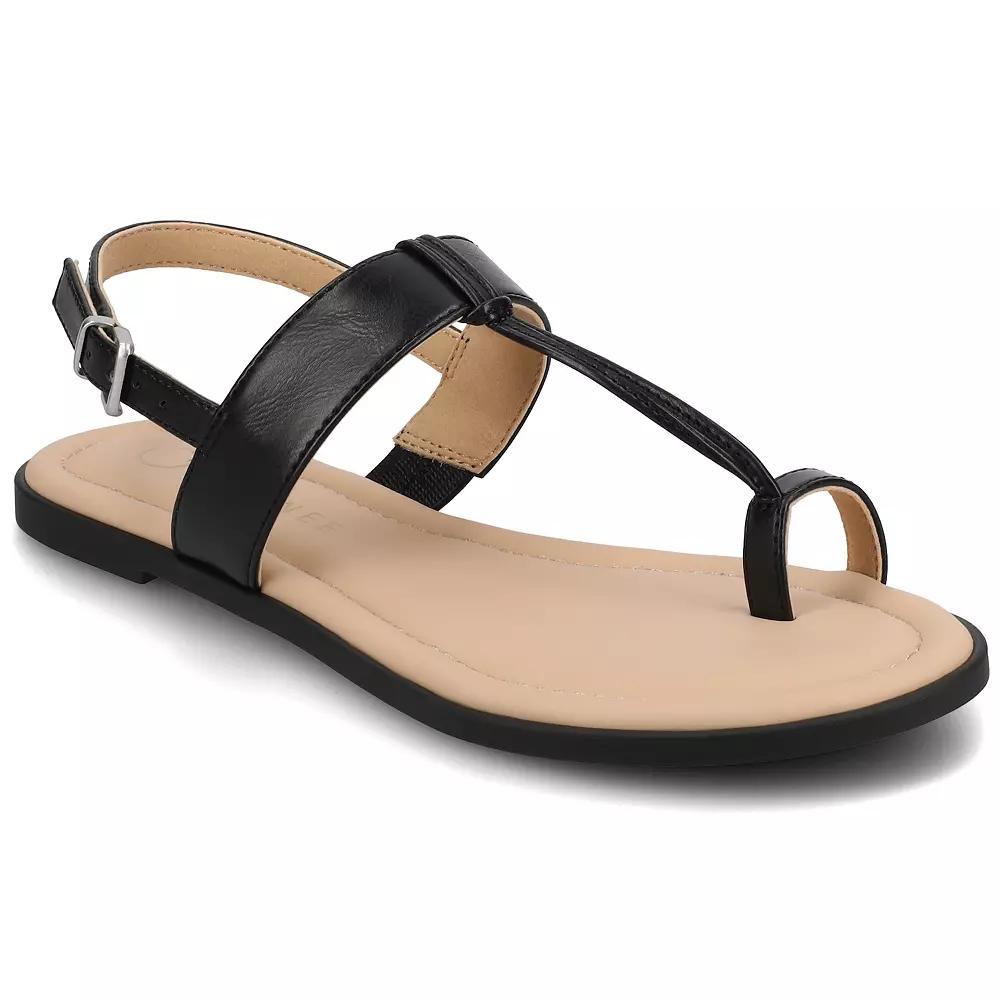 Journee Gerra T-Strap Toe Ring Women's Flat Sandals, Size: 7.5, Black Product Image
