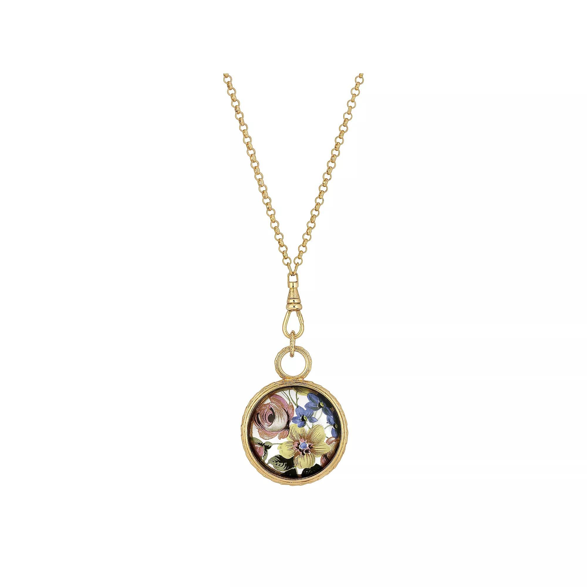 1928 Gold Tone Vintage Floral Medallion Necklace, Womens, Multi Product Image