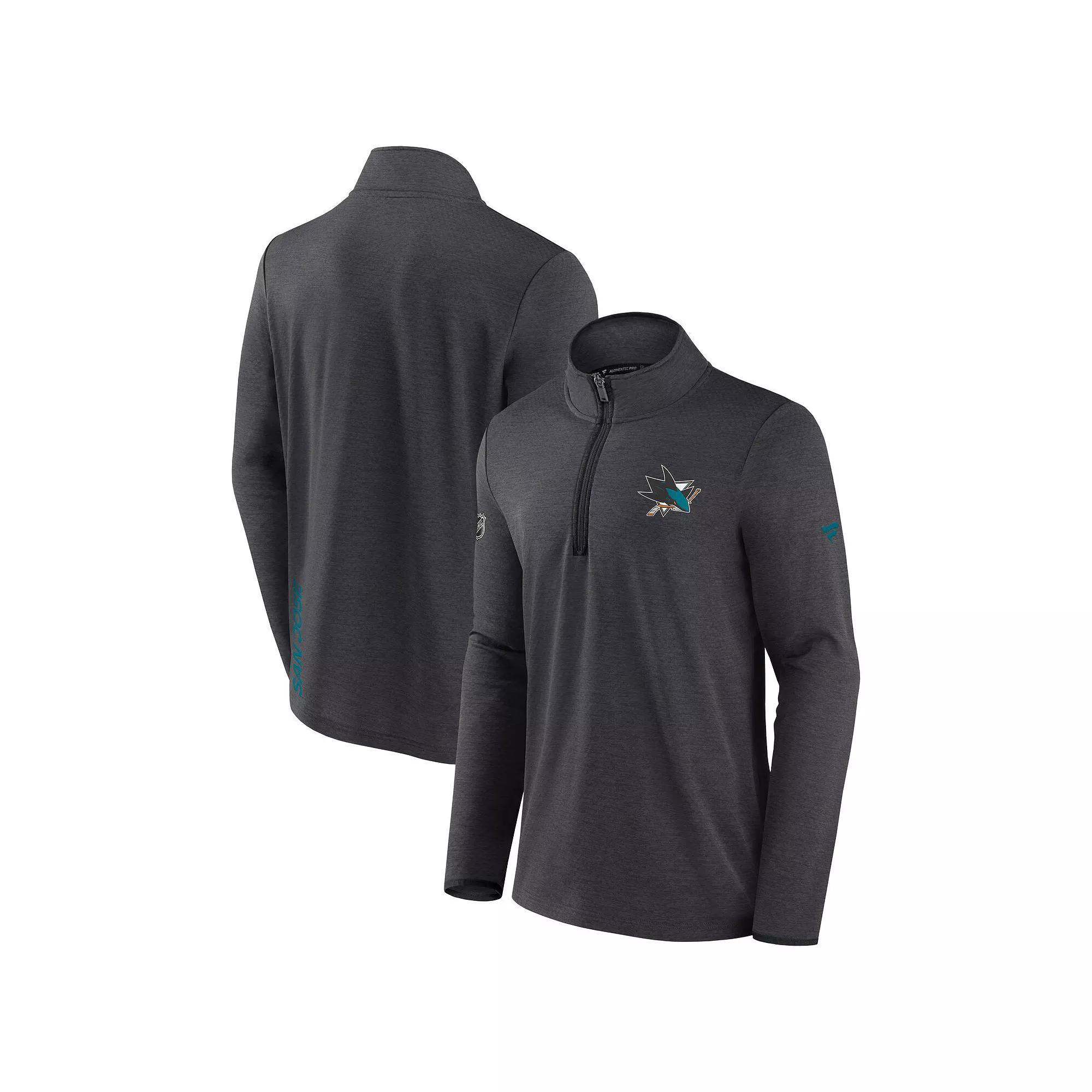 Mens Fanatics Branded Heather Charcoal San Jose Sharks Authentic Pro Rink Quarter-Zip Jacket Product Image