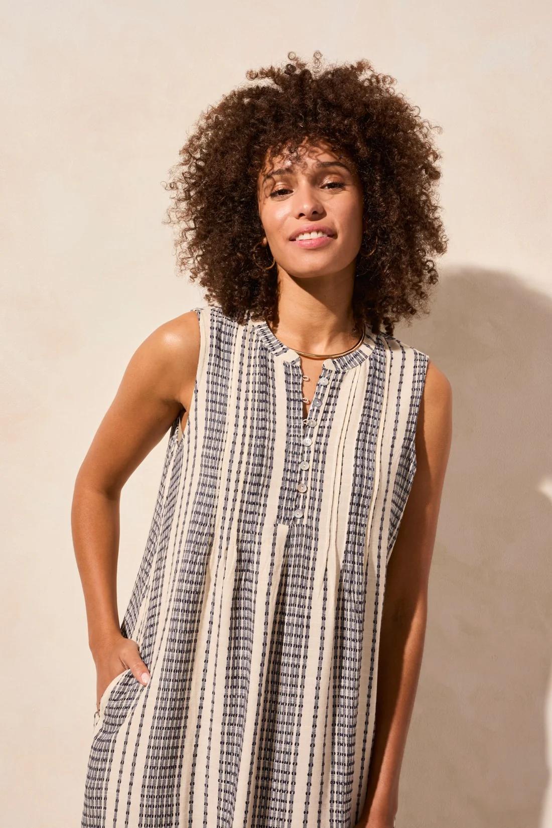Yarn Dye Stripe Pintucked Sleeveless Dress Product Image