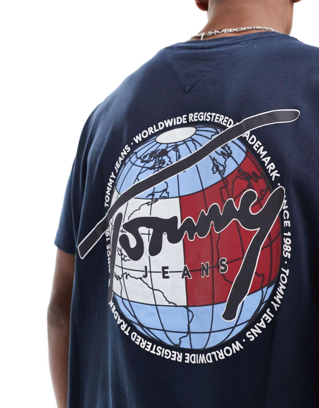 Tommy Jeans globe graphic t-shirt in navy Product Image