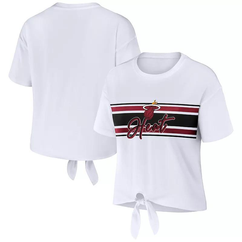 Women's WEAR by Erin Andrews White Miami Heat Tie-Front T-Shirt, Size: XL Product Image