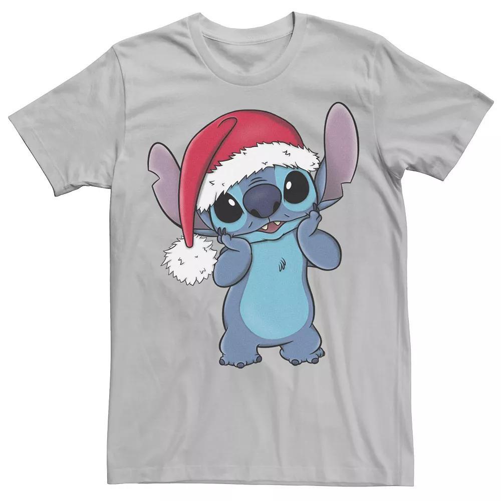 Disney's Lilo & Stitch Christmas Santa Hat Stitch Portrait Men's Tee, Size: Small, Silver Product Image