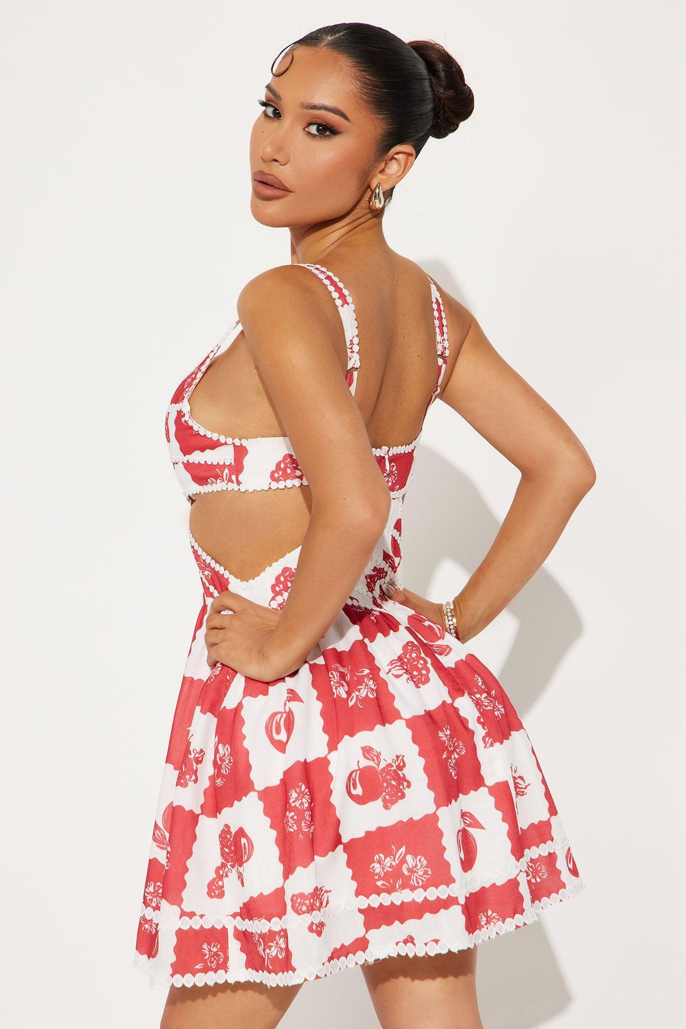 Apple Of My Eye Linen Mini Dress - Red/combo Product Image
