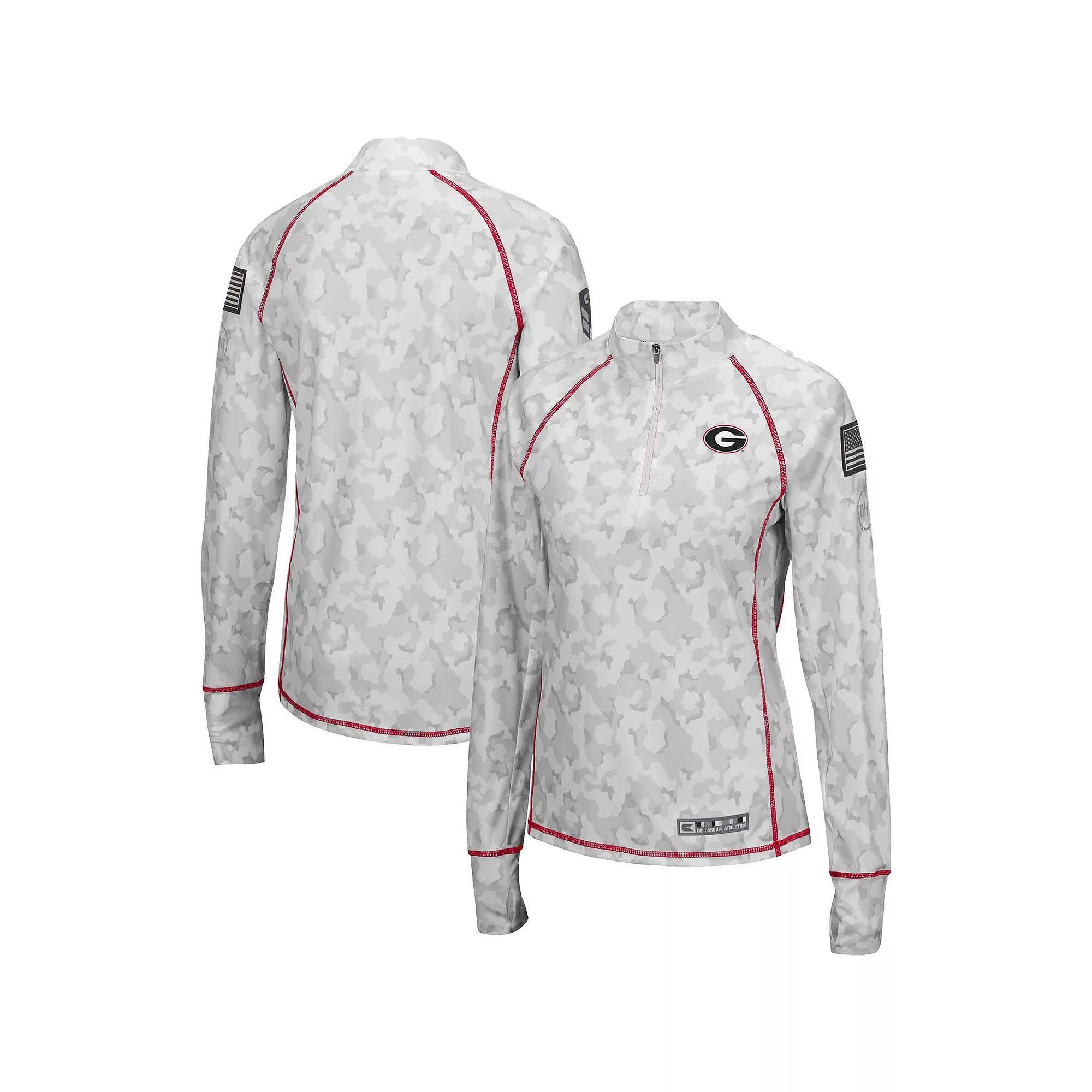 Women's Colosseum White Georgia Bulldogs OHT Military Appreciation Officer Arctic Camo Fitted Lightweight 1/4-Zip Jacket, Size: XL Product Image