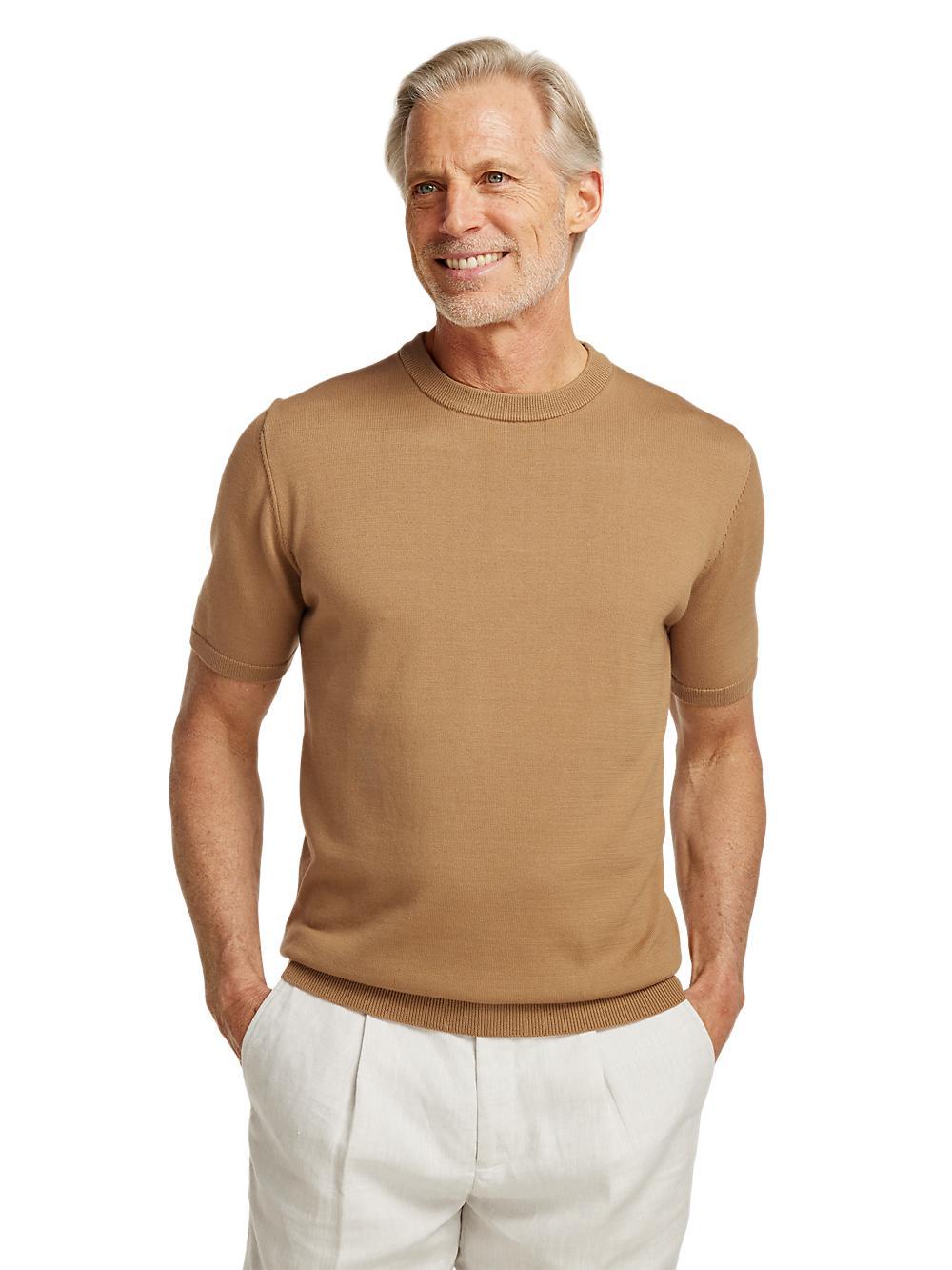 Supima Cotton Crew Neck Sweater - Light Brown Product Image