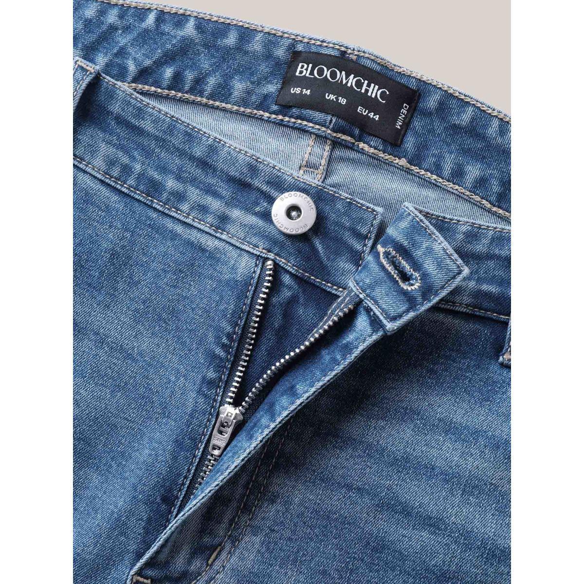 Plus Size Classic Cut Boyfriend Jeans Women Denimblue Casual Button Medium stretch Slanted pocket Jeans BloomChic 22/3X Product Image